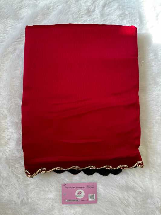 Burgundy Chiffon Satin Saree