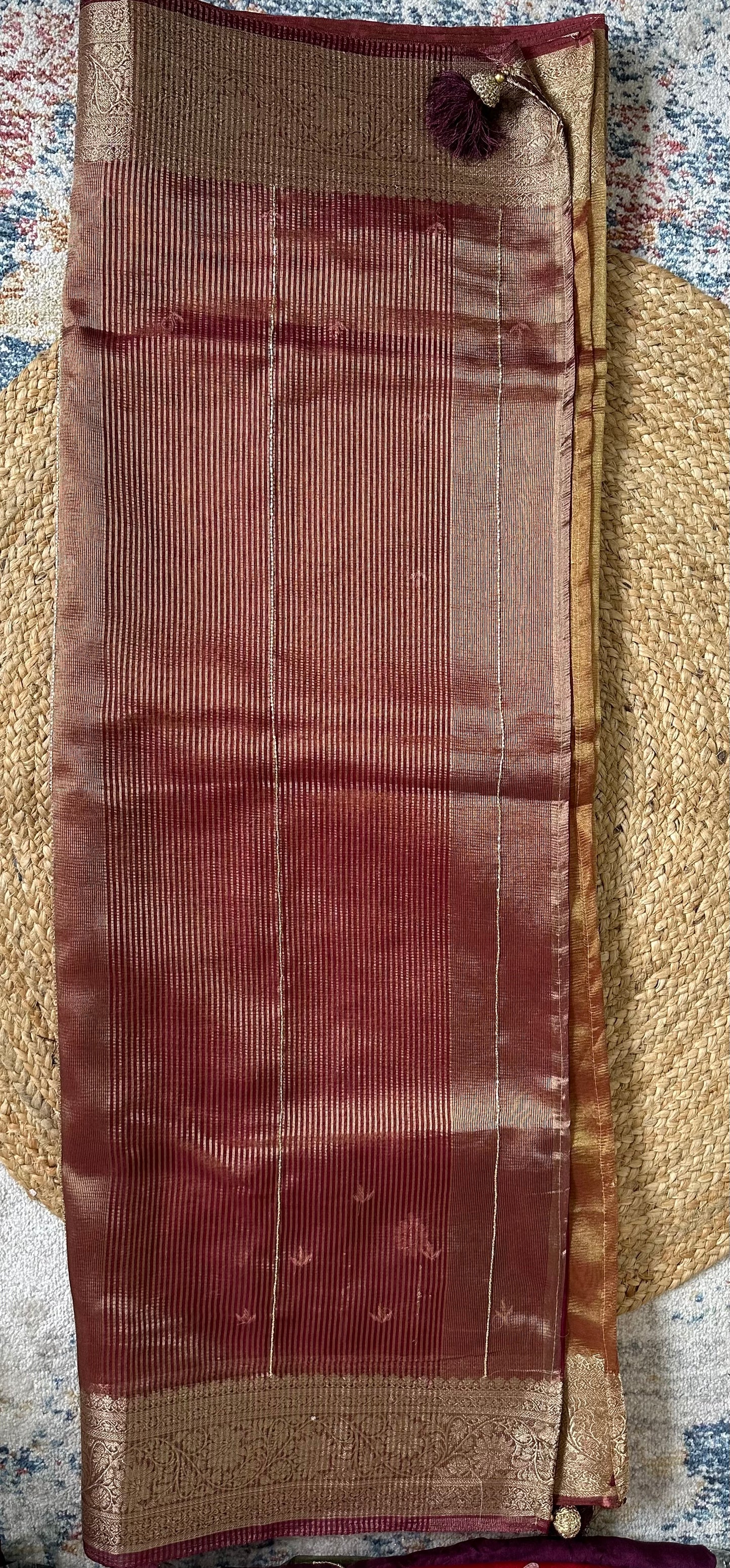 Golden Designer Handwork Crush Tissue Saree