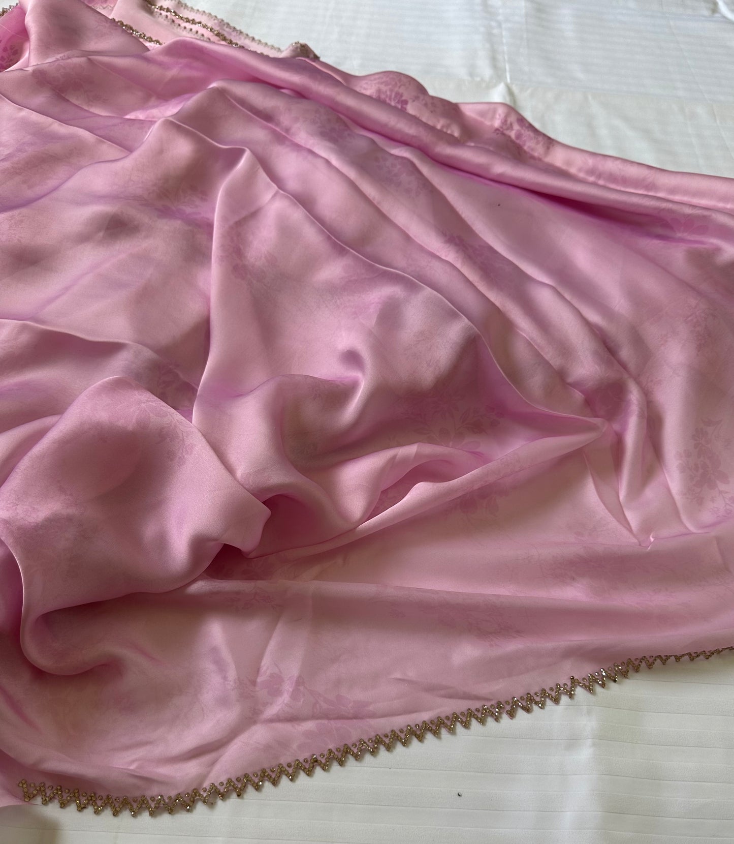 Pink Satin Chiffon Saree