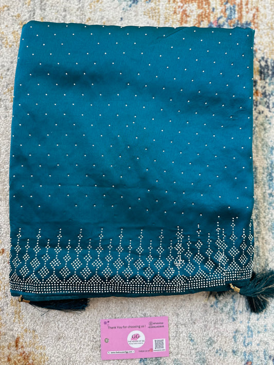 Teal Zarkan Satin Saree
