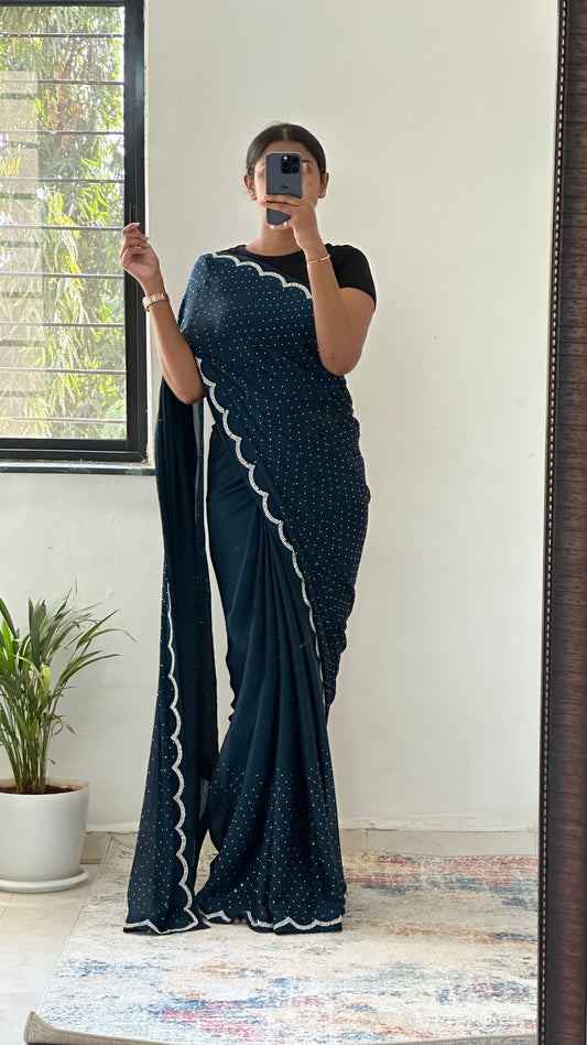 Zarkan work Royal Blue Saree