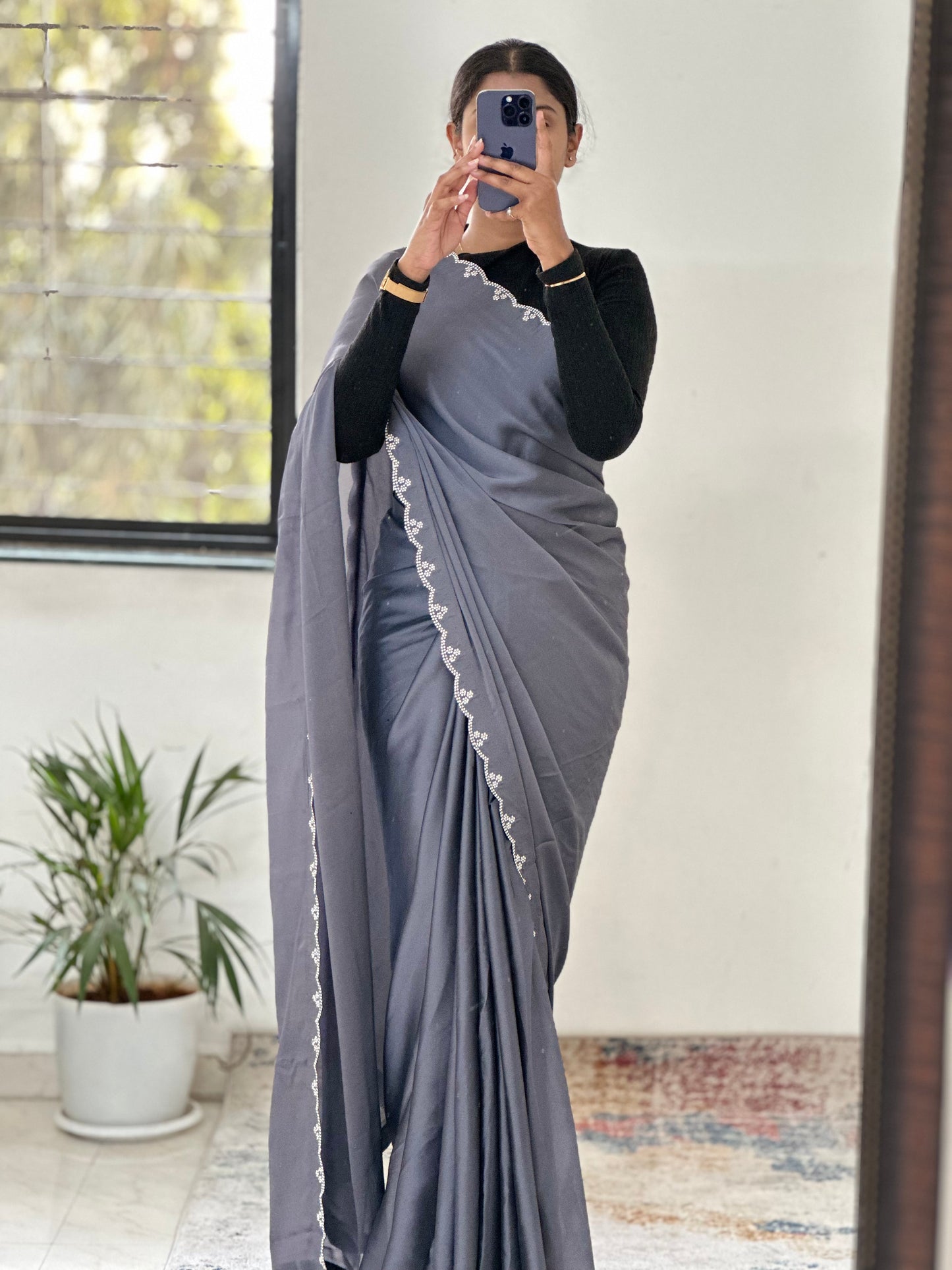 Grey Embellished Saree