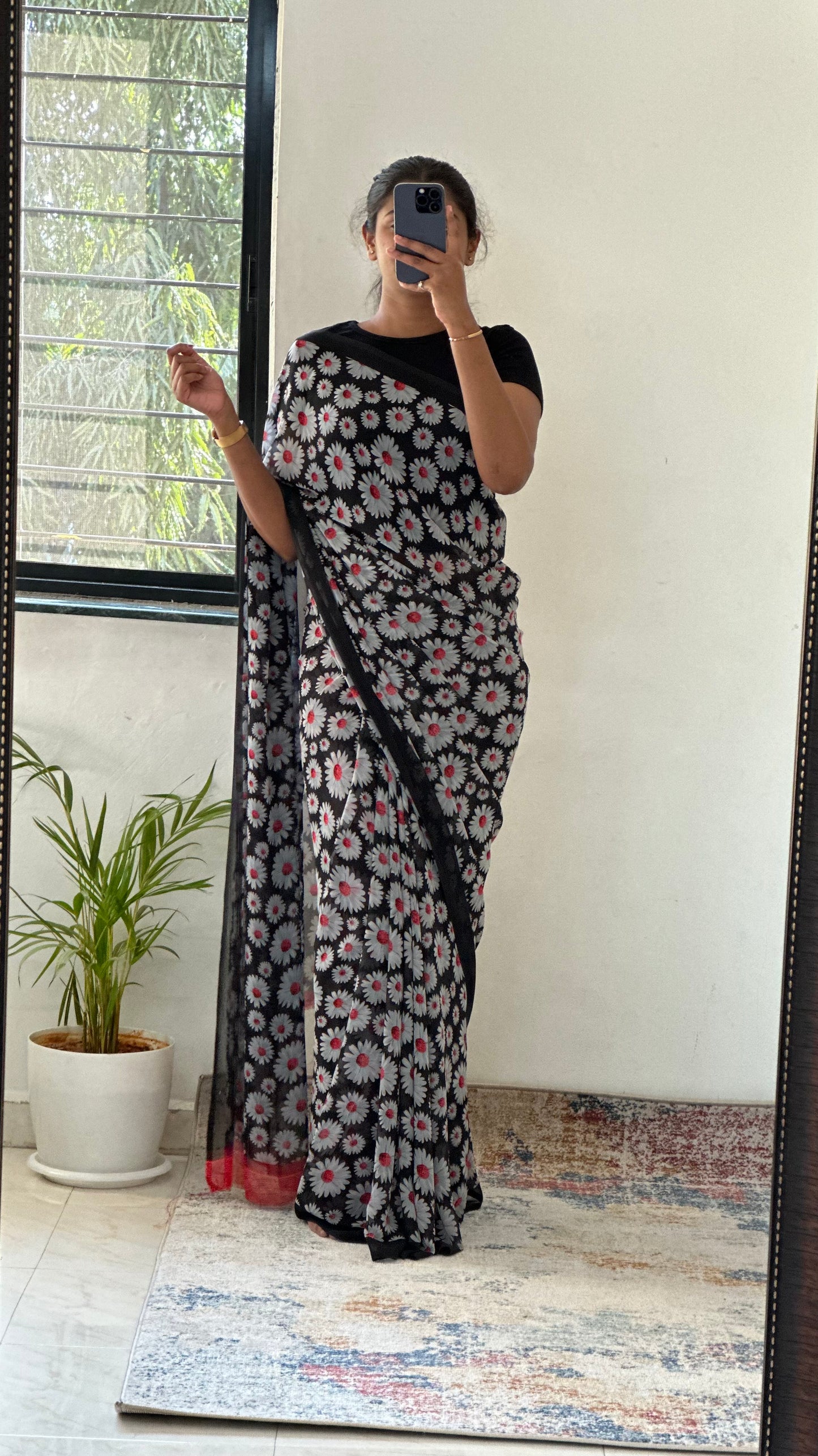 Black Floral Soft Georgette Saree