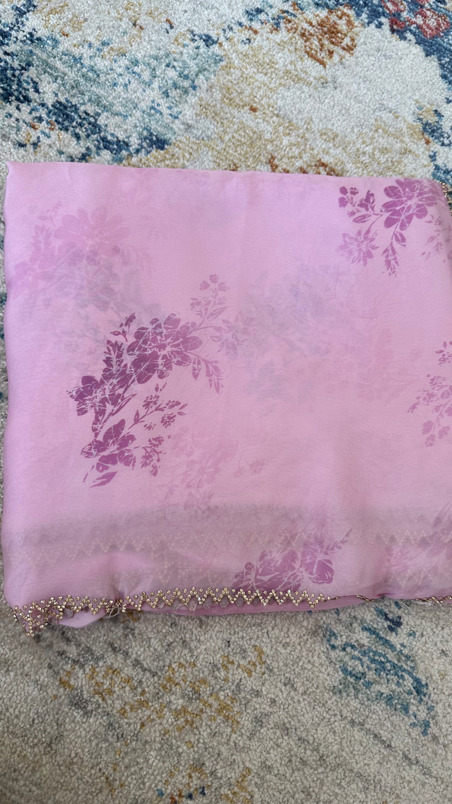 Pink Satin Chiffon Saree