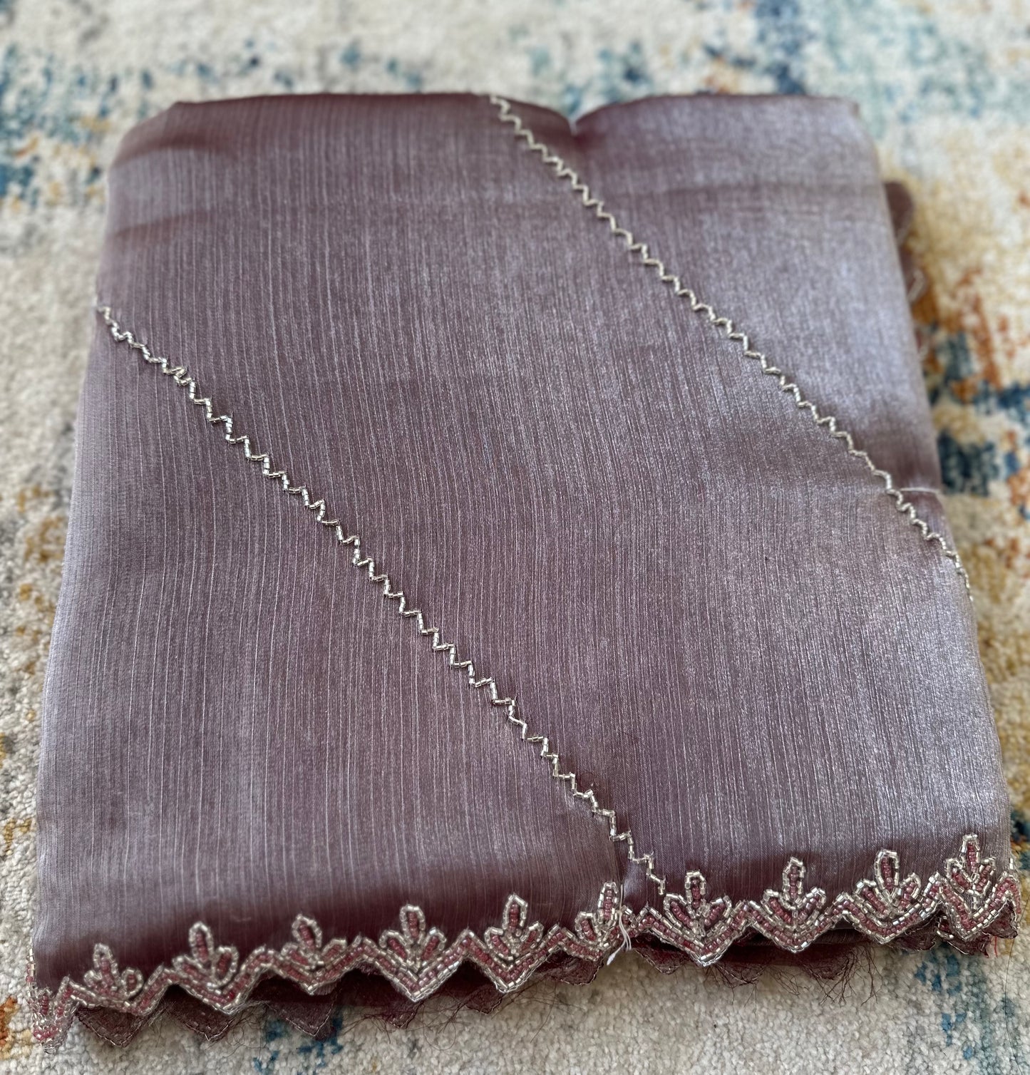 Onion Pink Embellished Tissue Saree