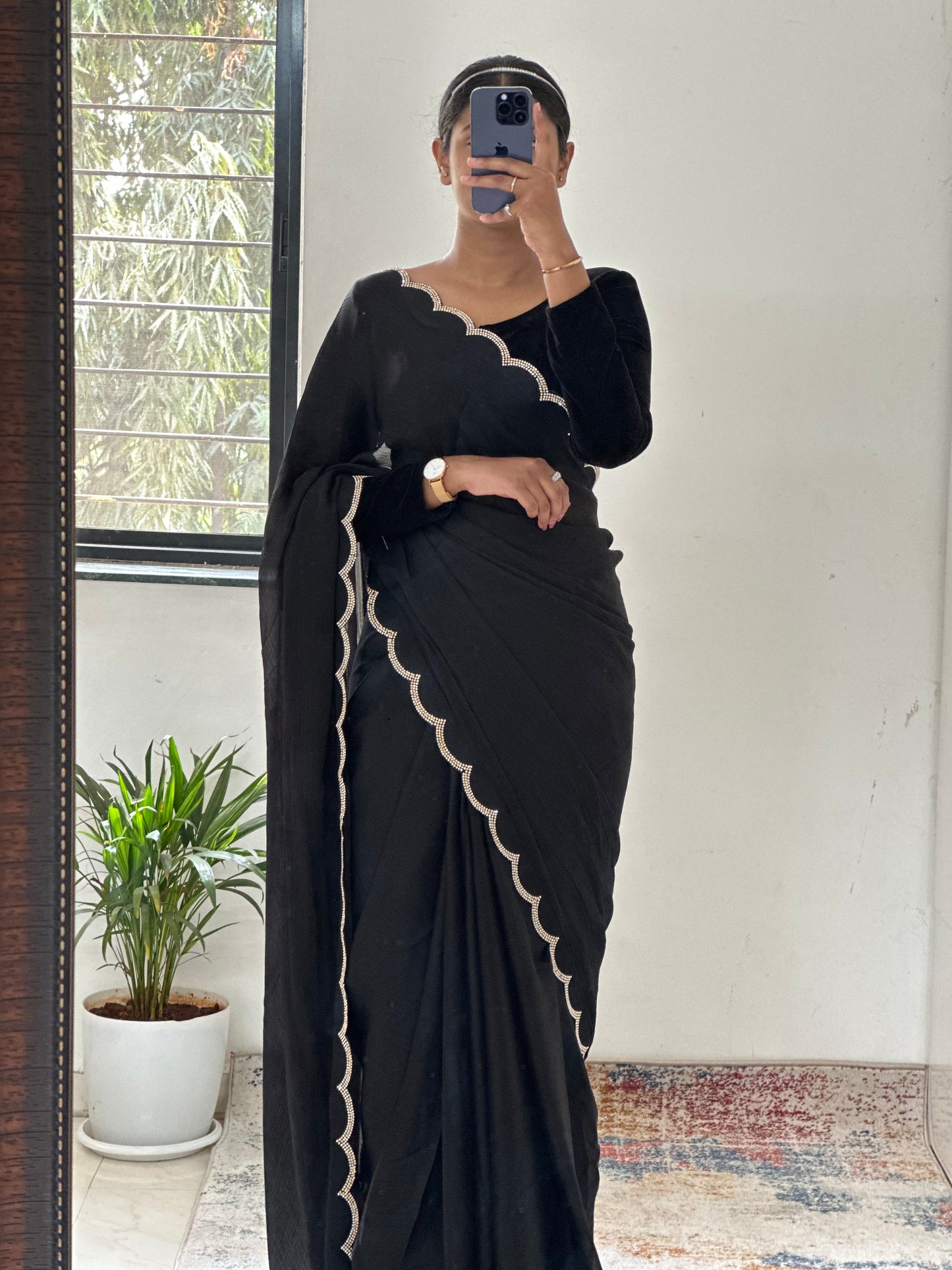 Black Chiffon Satin Saree