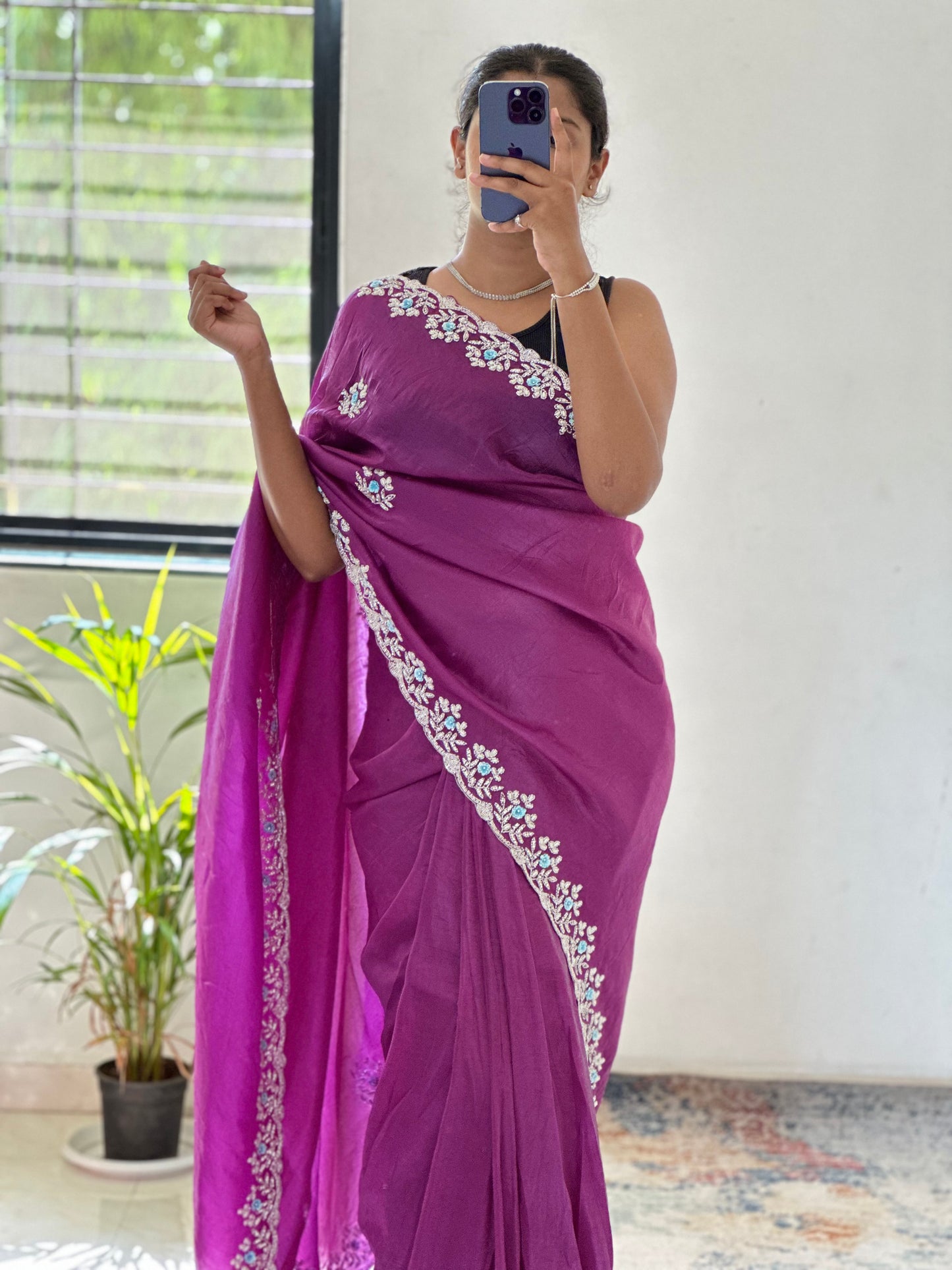 Floral Handwork Crush Tissue Saree