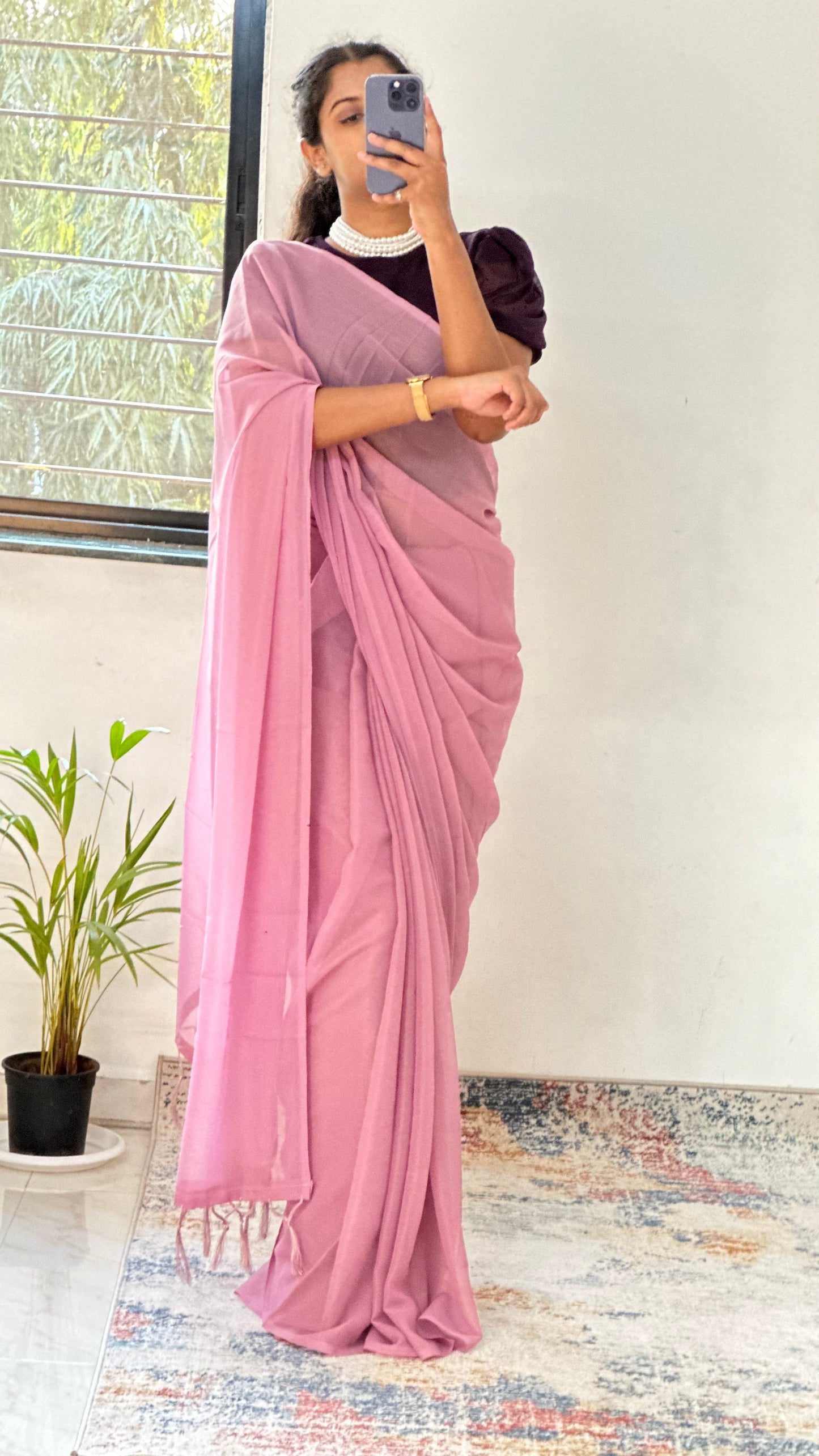 Lavender Plain Shimmer Saree
