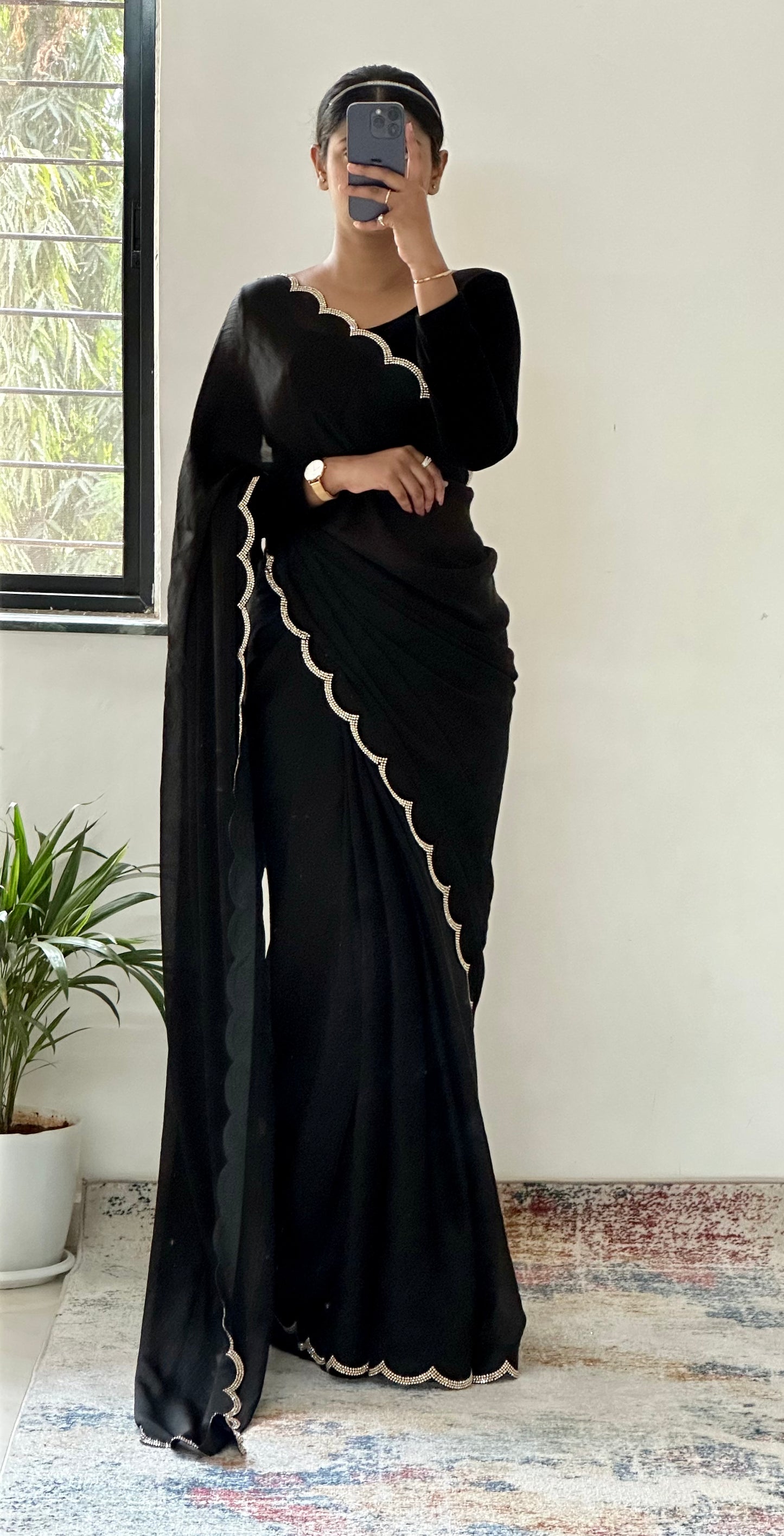 Black Chiffon Satin Saree