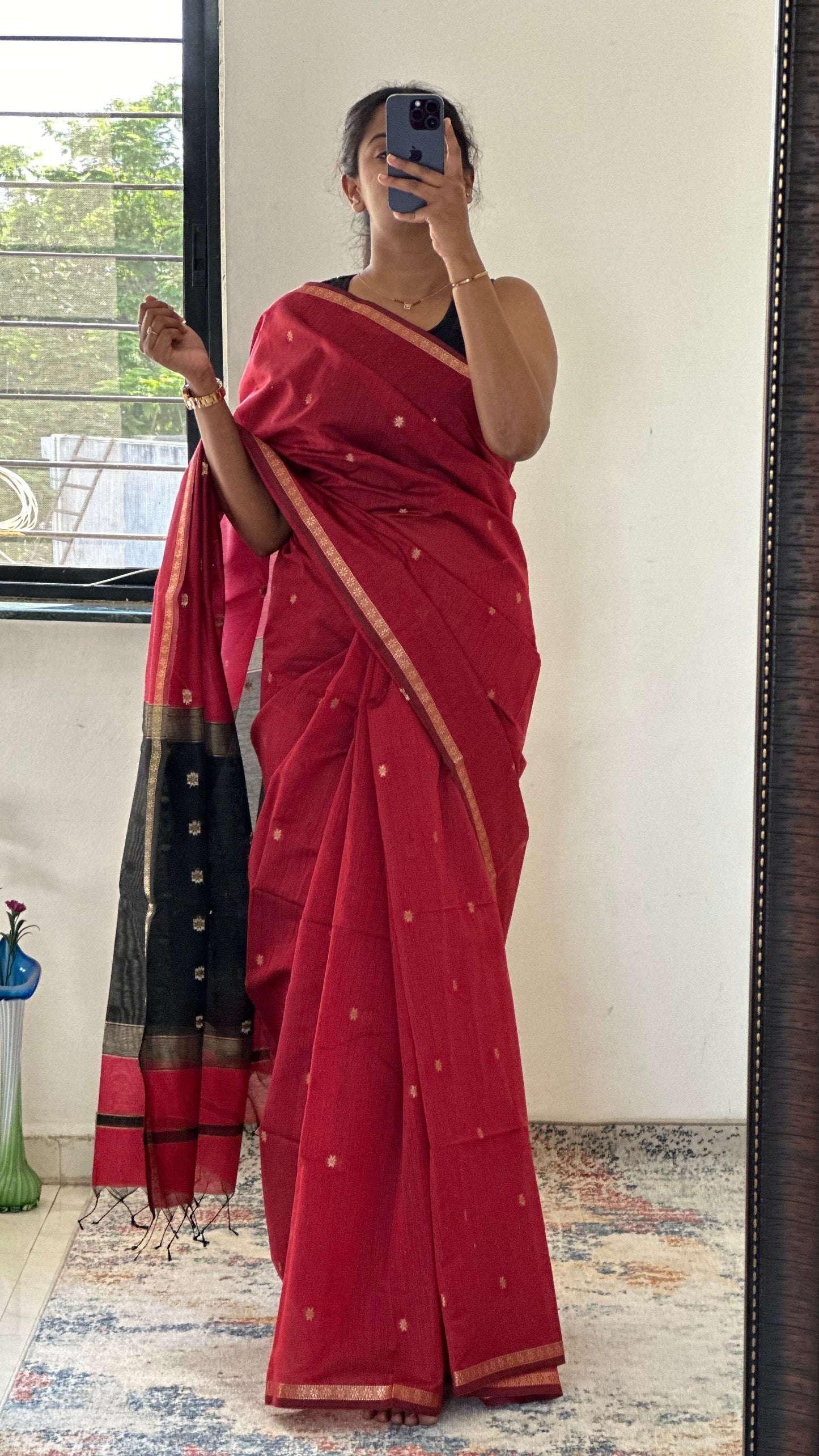 Red Sitara Maheshwari Saree