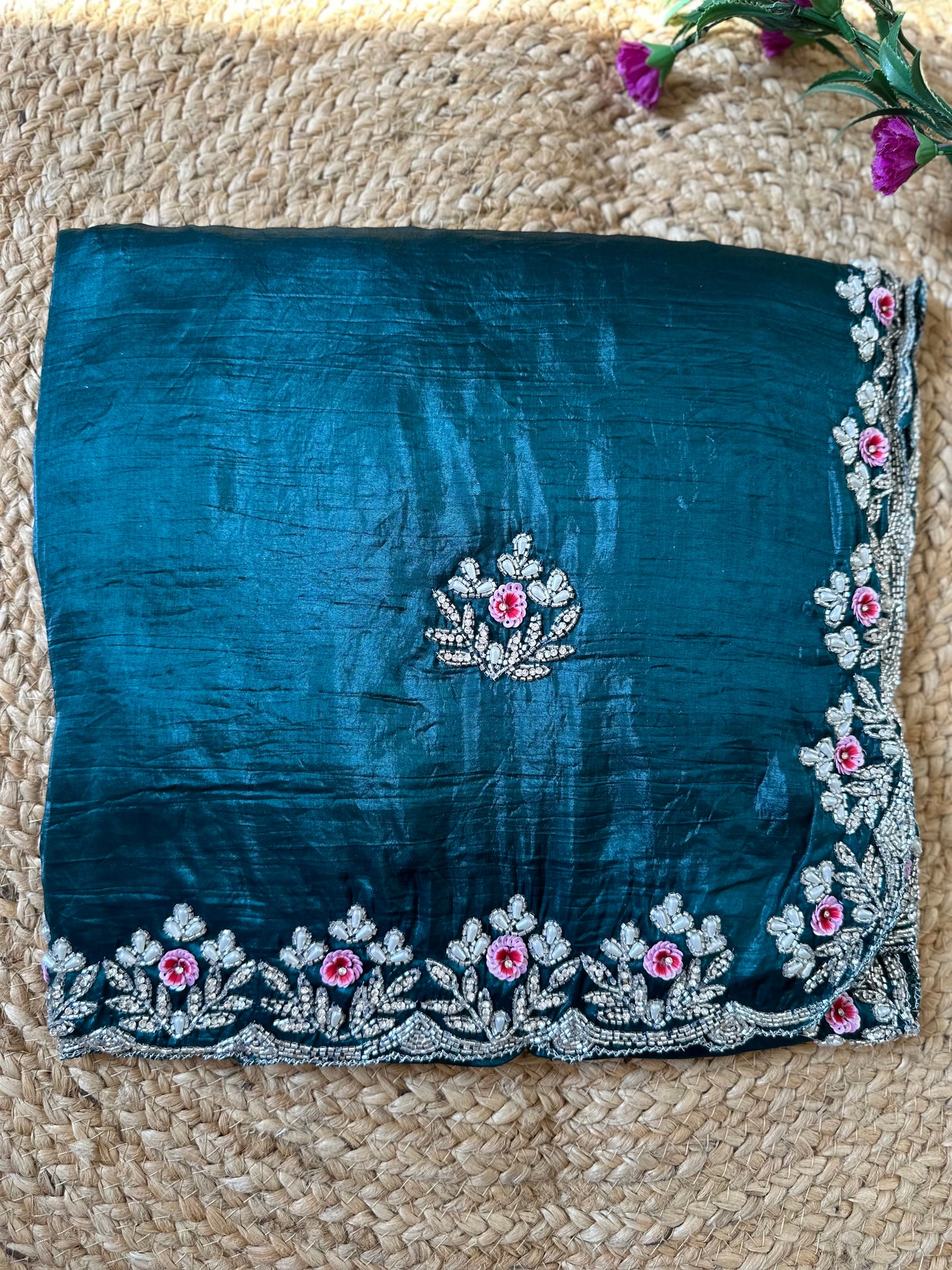 Floral Handwork Crush Tissue Saree