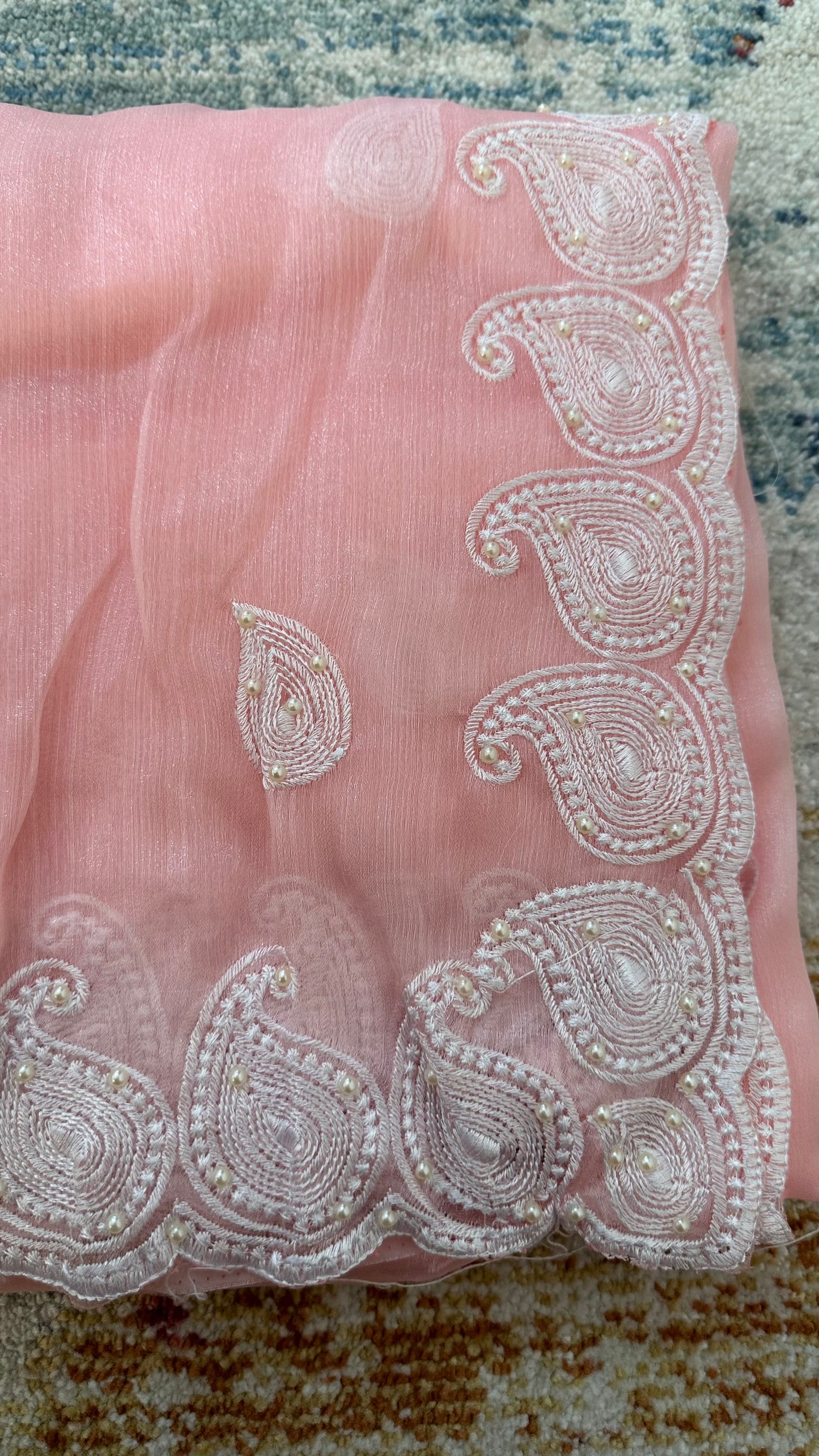 Organza Floral Saree with Embroidery & pearls