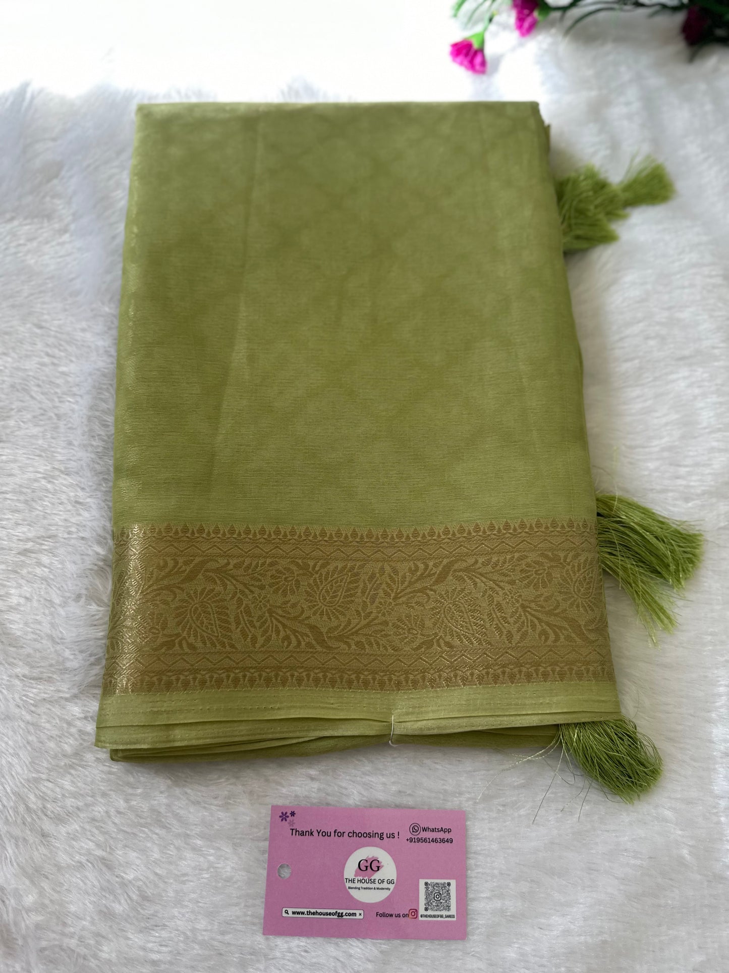 Pista Green Semi Tissue Saree