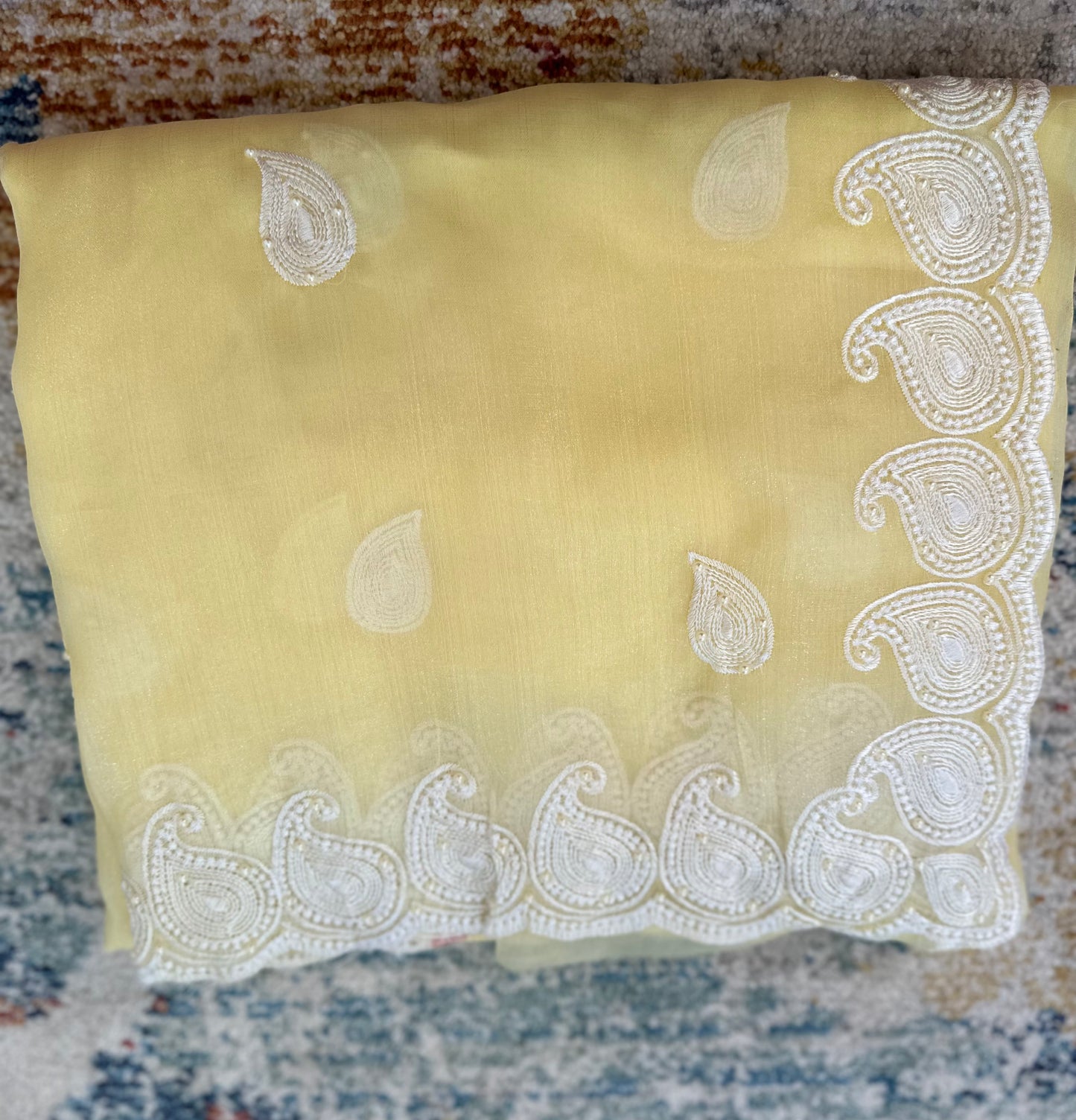 Organza Floral Saree with Embroidery & pearls
