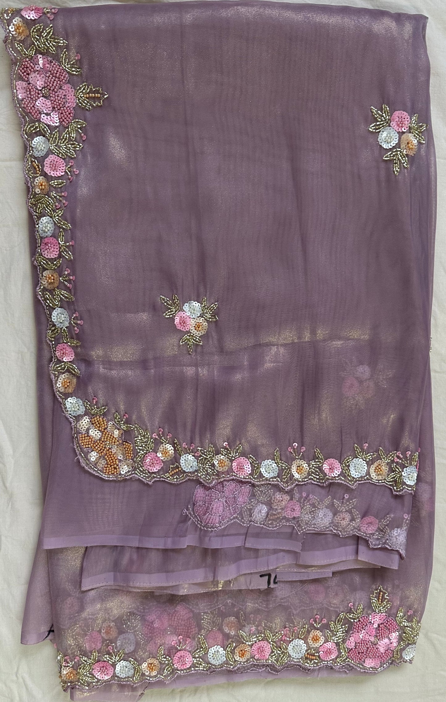 Lilac Pure Shimmer Tissue Handwork Saree