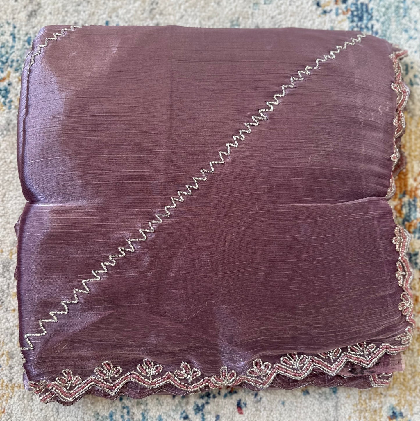 Lavender Embellished Tissue Saree