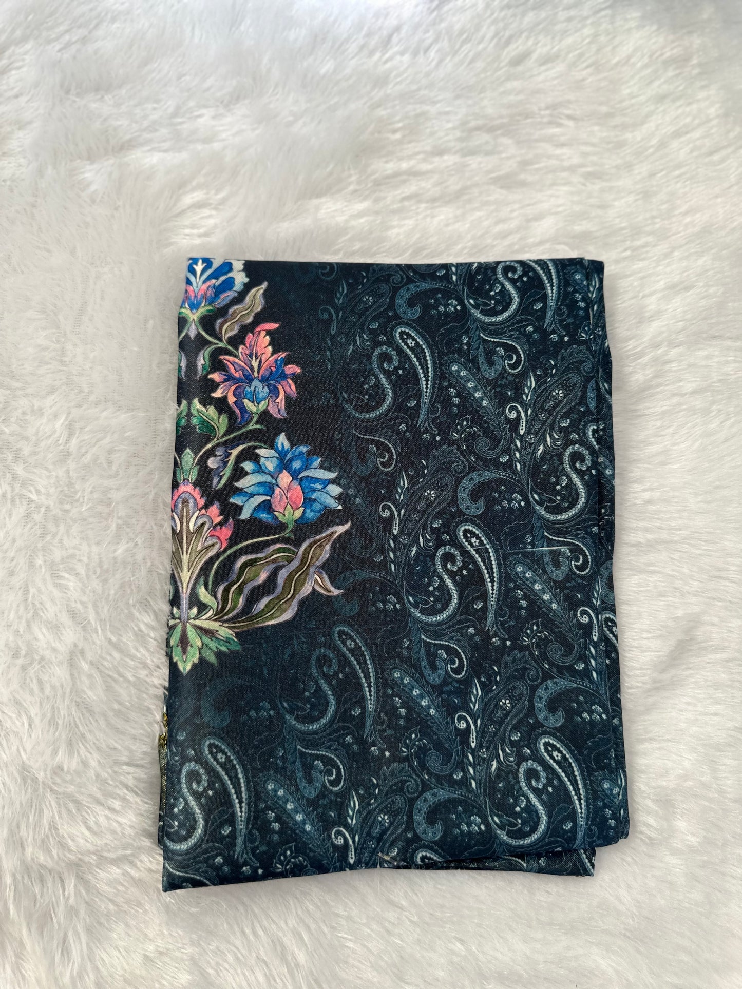 Metallic Blue Plain Shimmer Saree