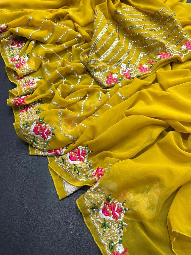 Yellow Embroidered Saree