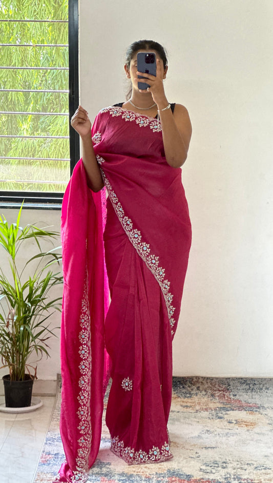 Floral Handwork Crush Tissue Saree