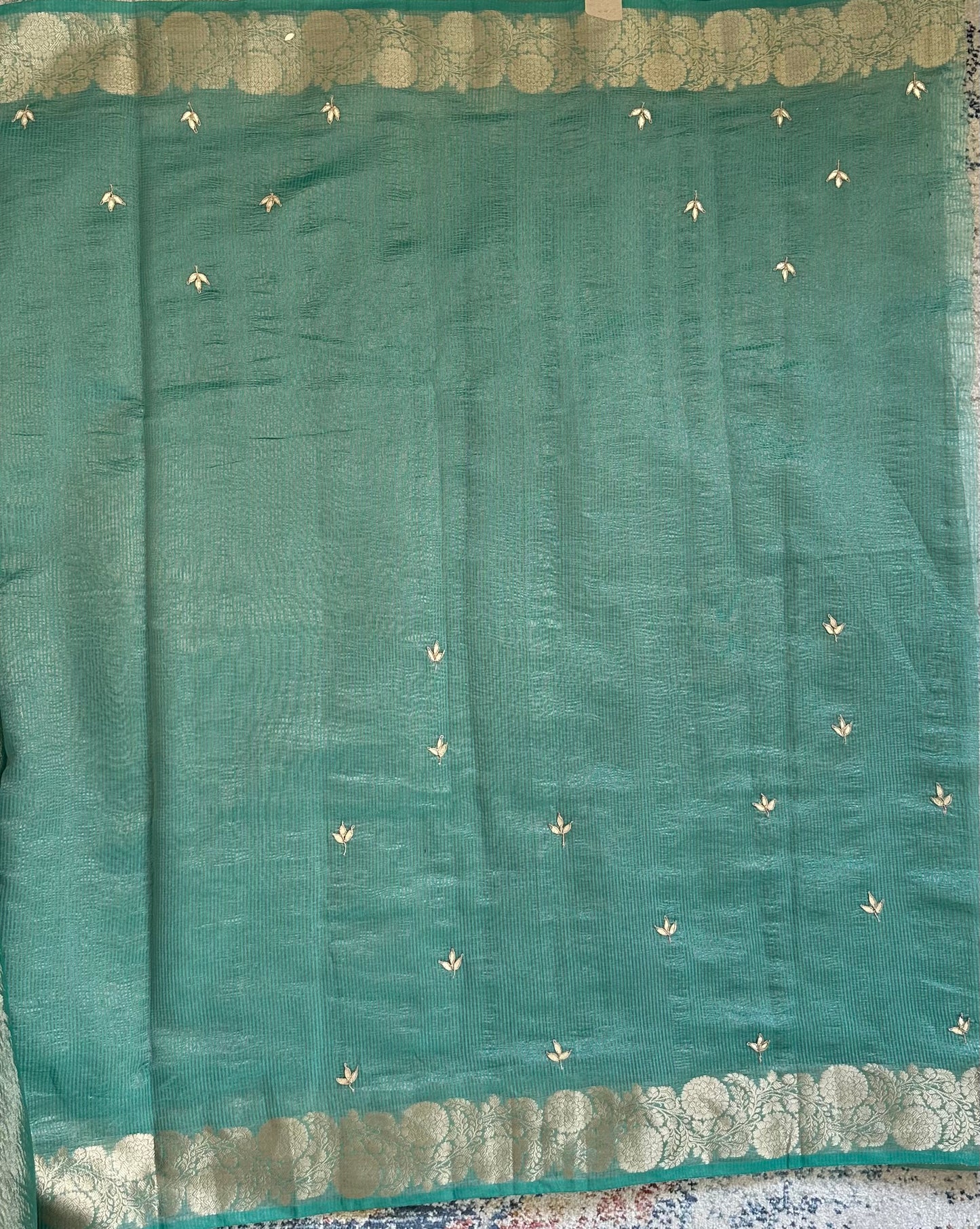 Green Designer Handwork Crush Tissue Saree