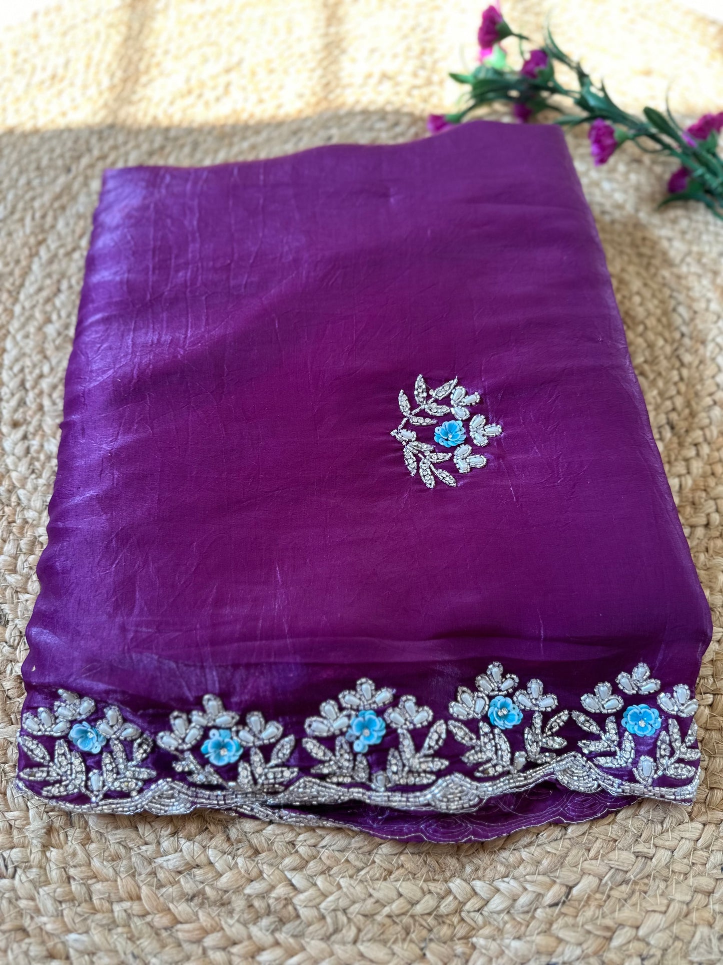 Floral Handwork Crush Tissue Saree
