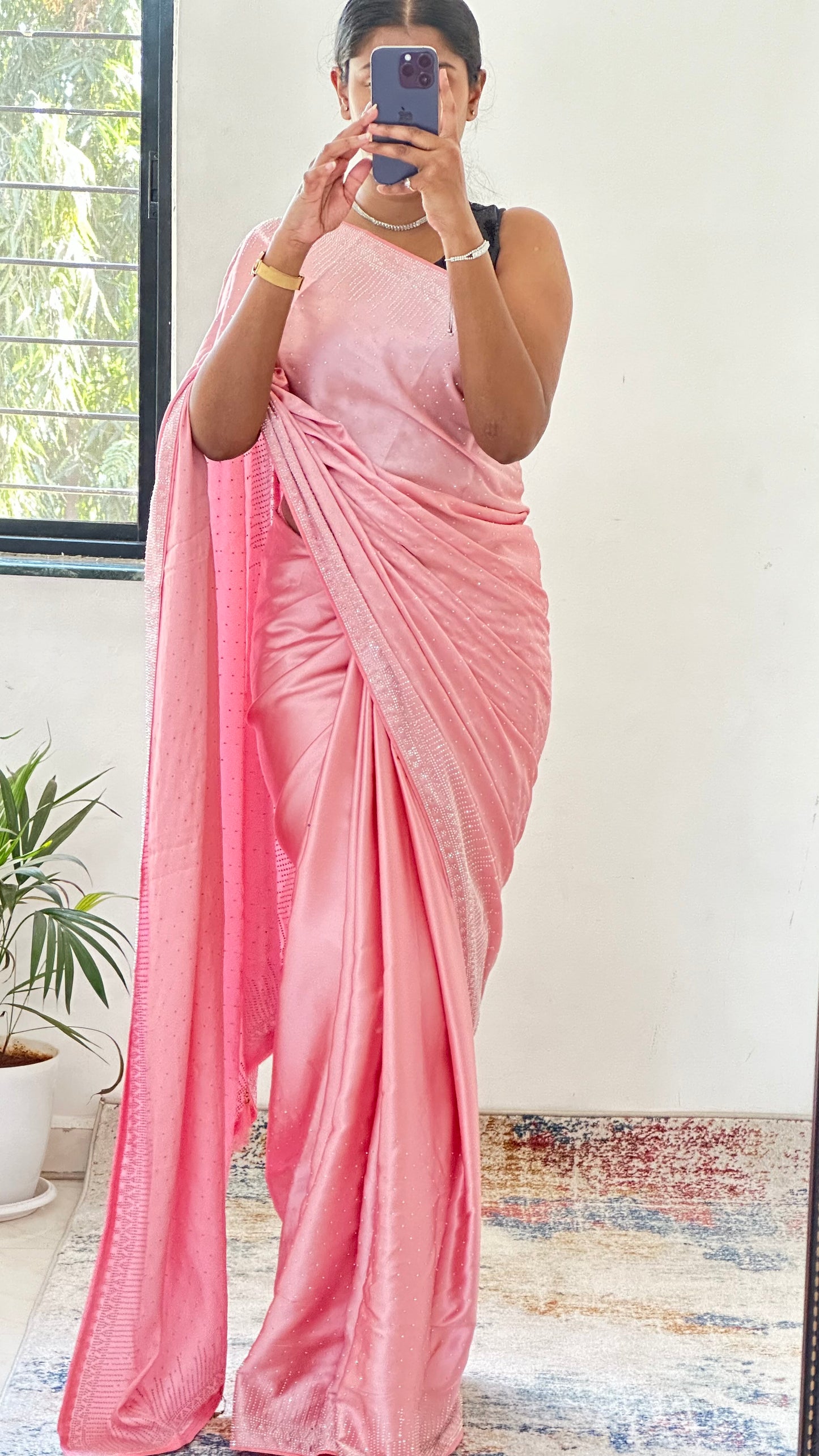Pink Zarkan Satin Saree