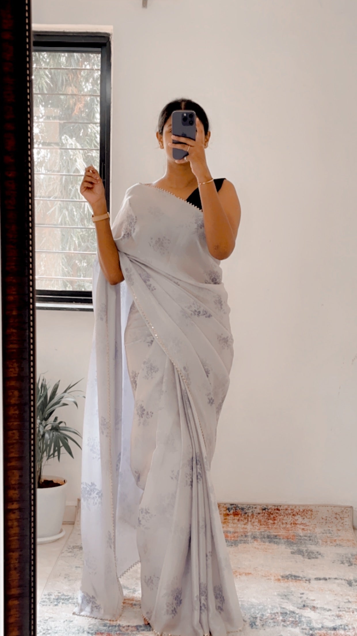 Grey Satin Chiffon Saree