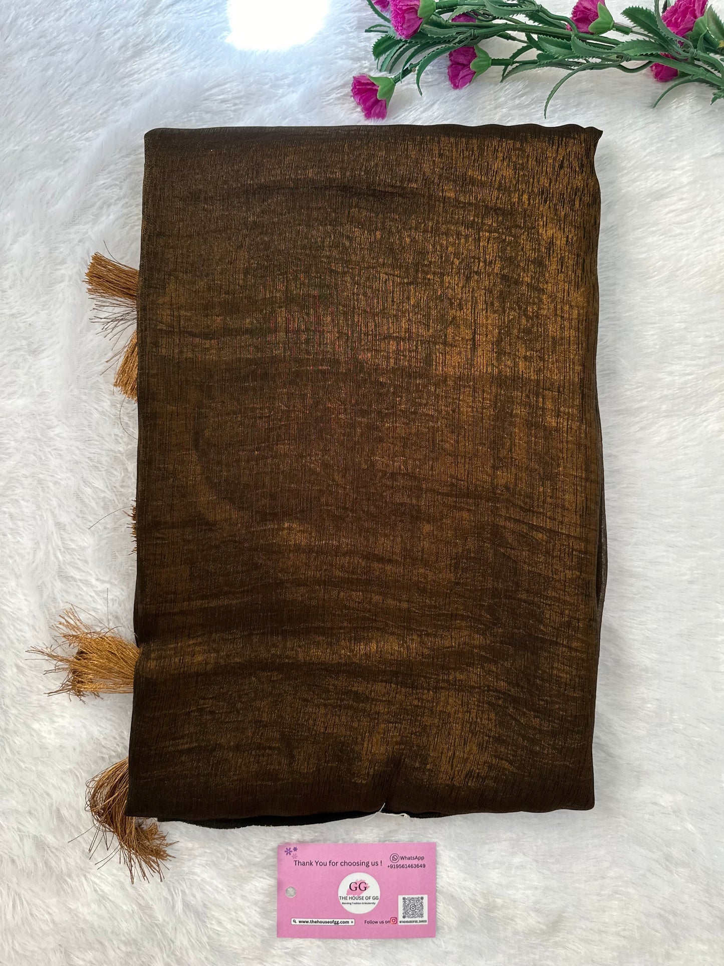 Copper Plain Shimmer Saree