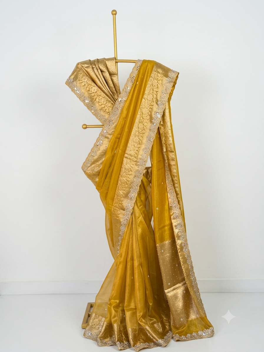 Yellow Designer Tissue Banarasi Saree