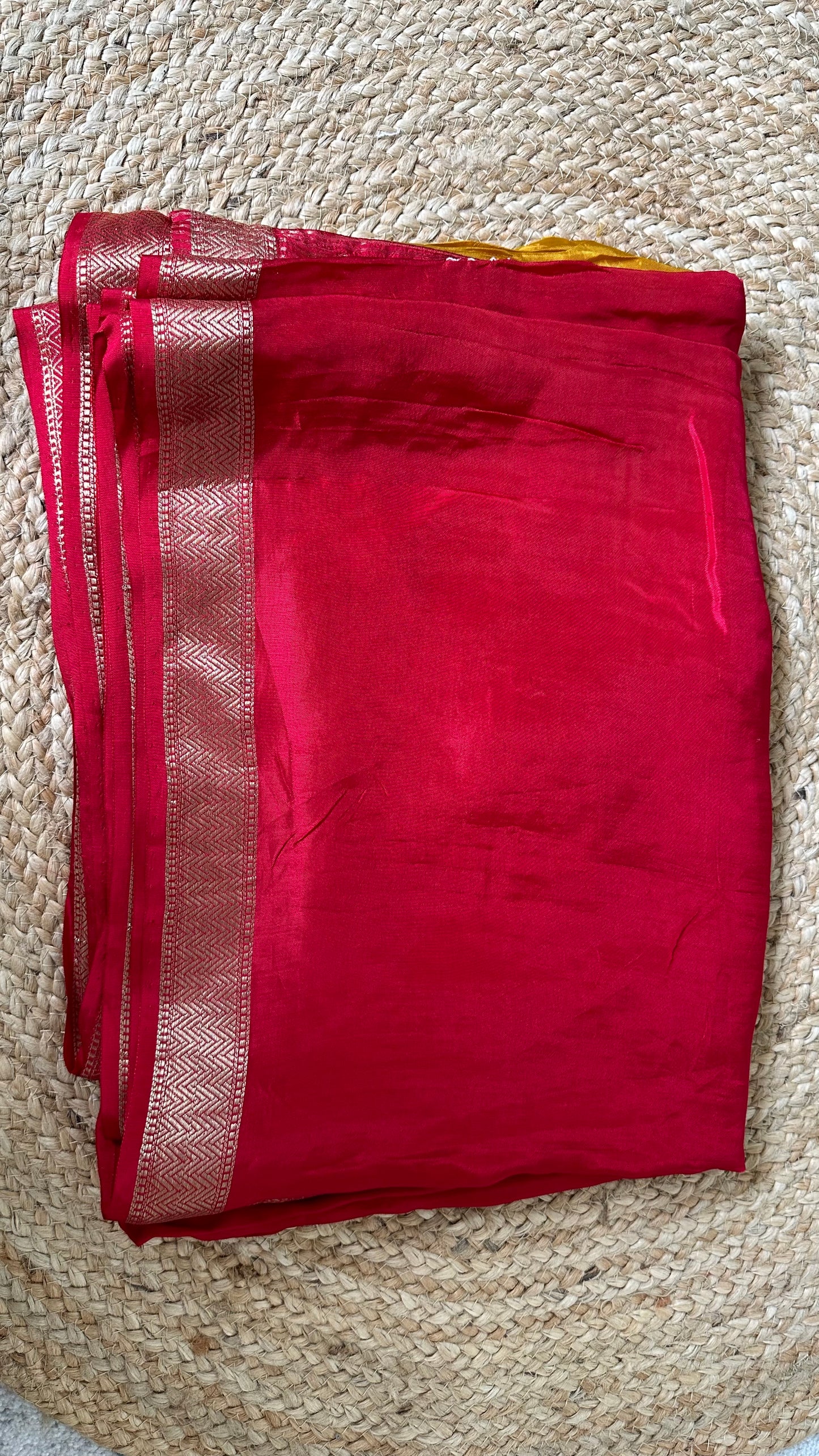 Red Pure Dola Silk Handwork Designer Saree