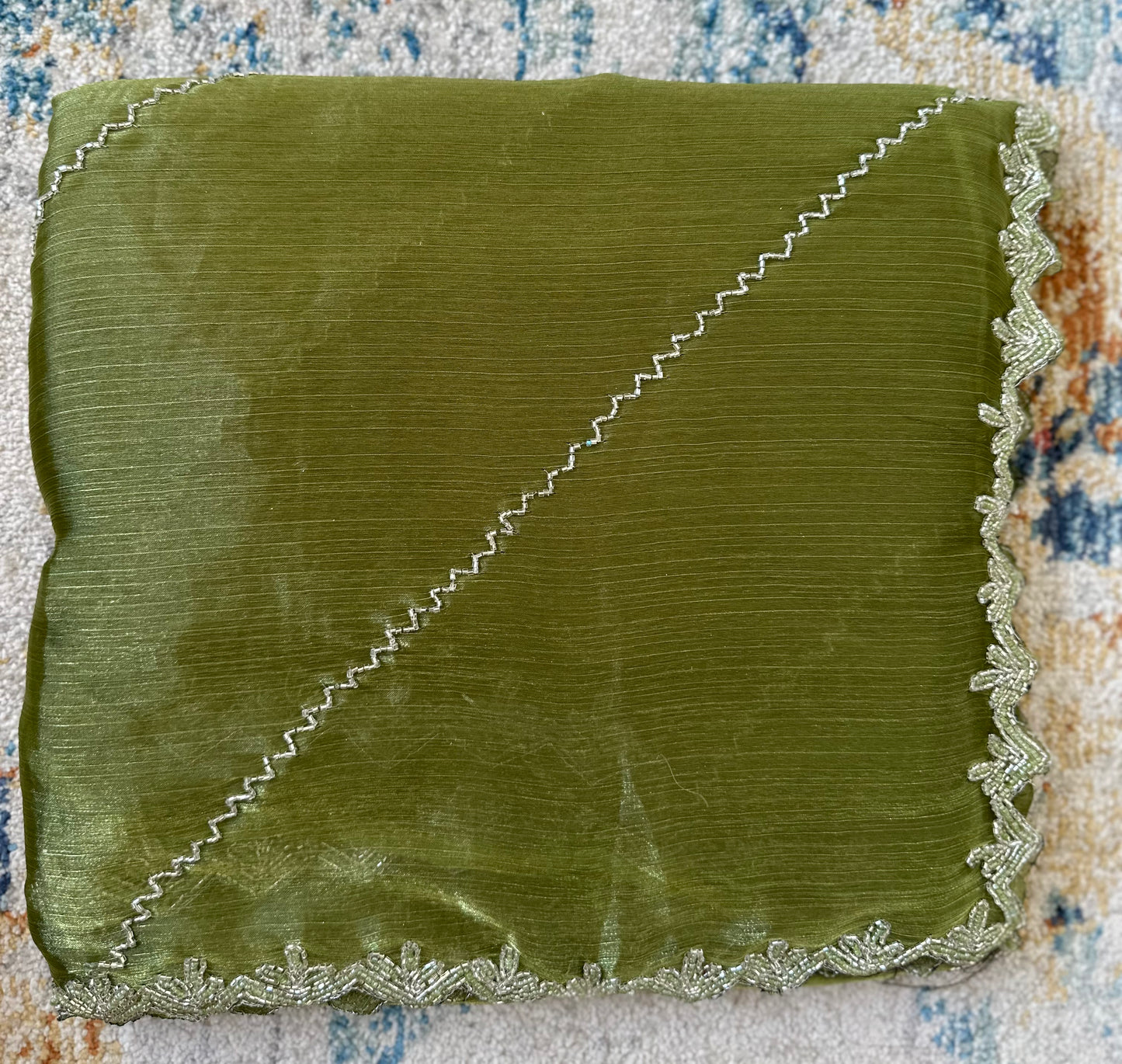 Green Embellished Tissue Saree
