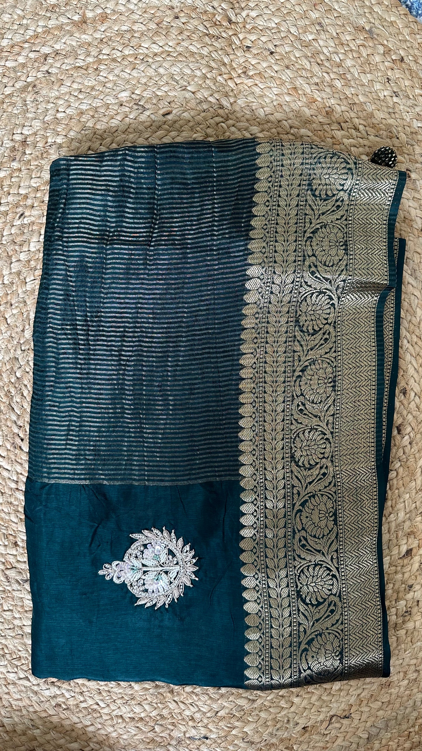 Green Pure Dola Silk Handwork Designer Saree