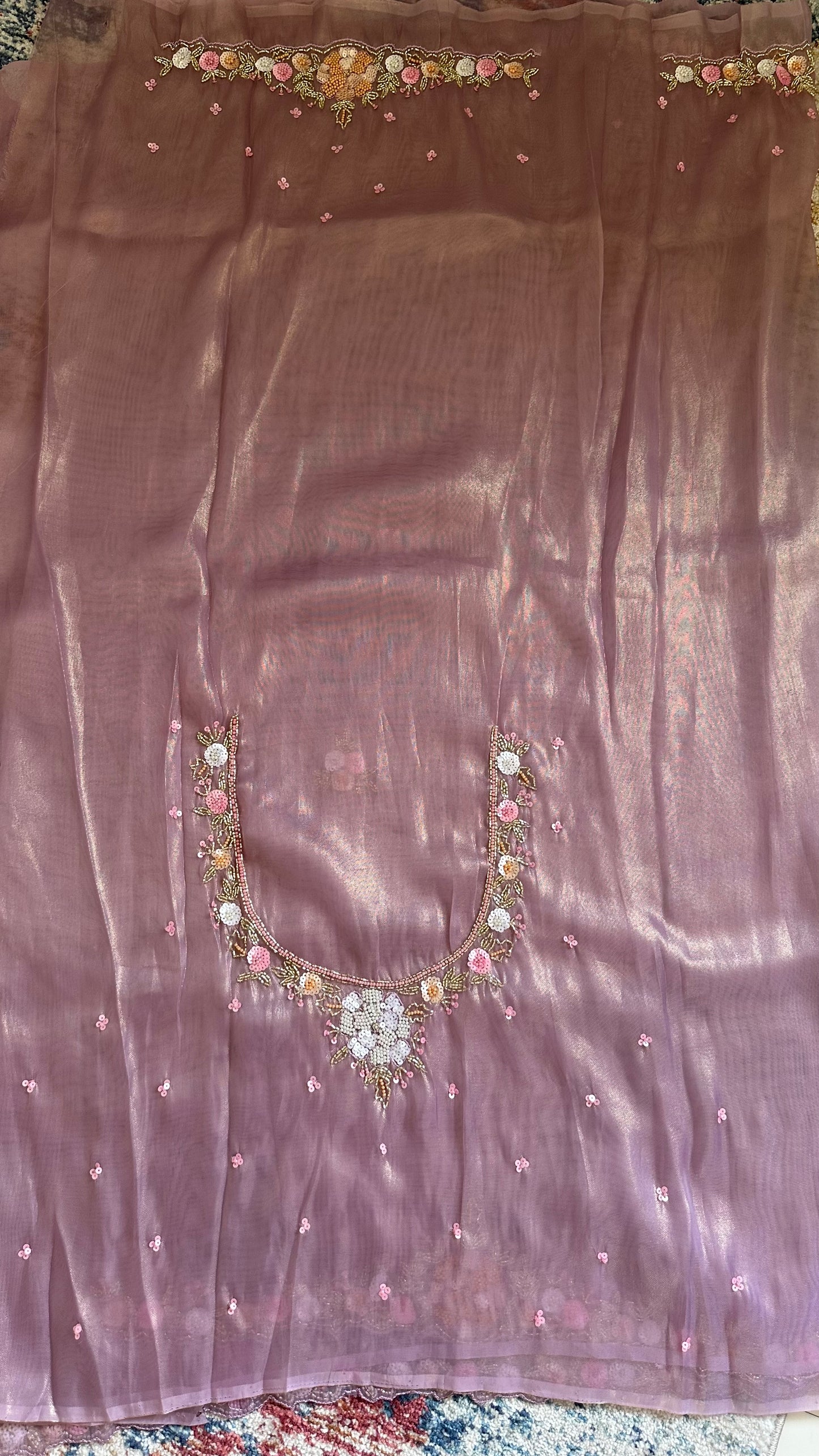 Lilac Pure Shimmer Tissue Handwork Saree