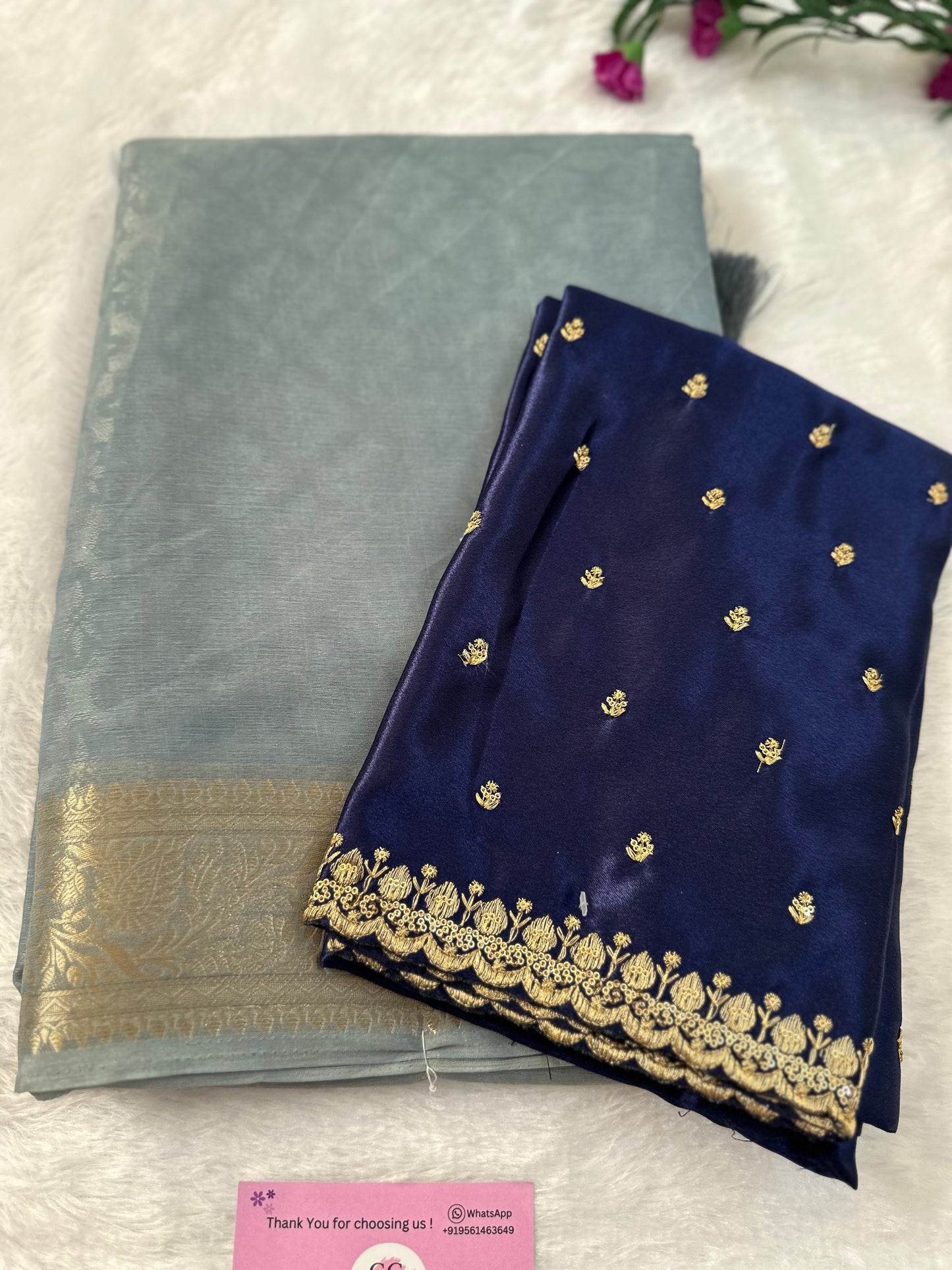 Powder Blue Semi Tissue Saree