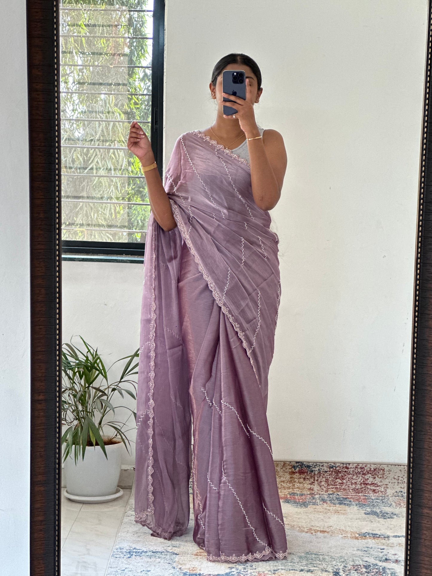 Lavender Embellished Tissue Saree