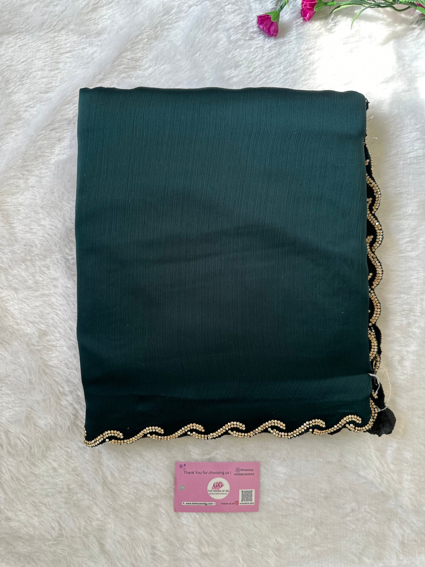 Forest Green Chiffon Satin Saree