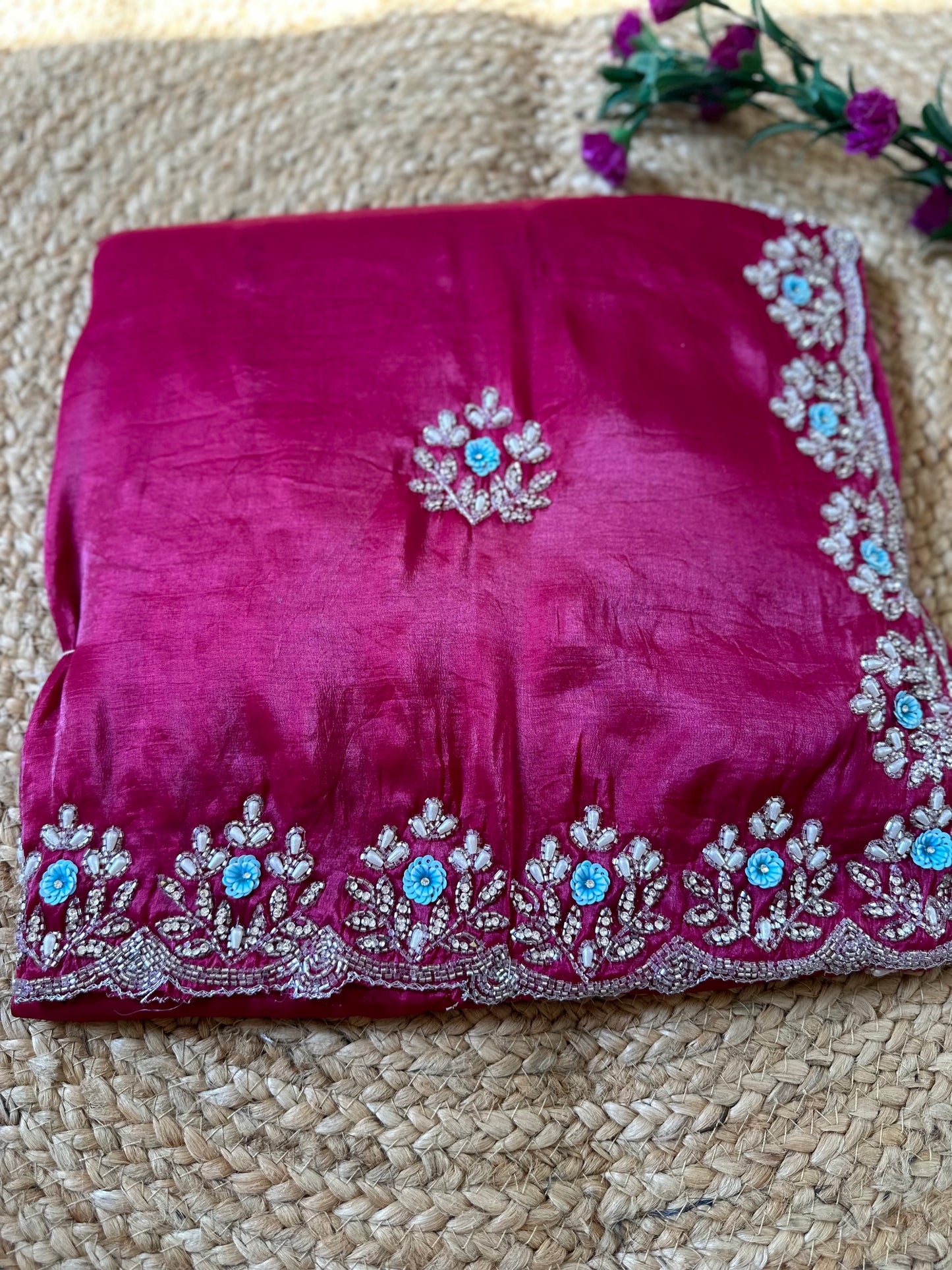 Floral Handwork Crush Tissue Saree