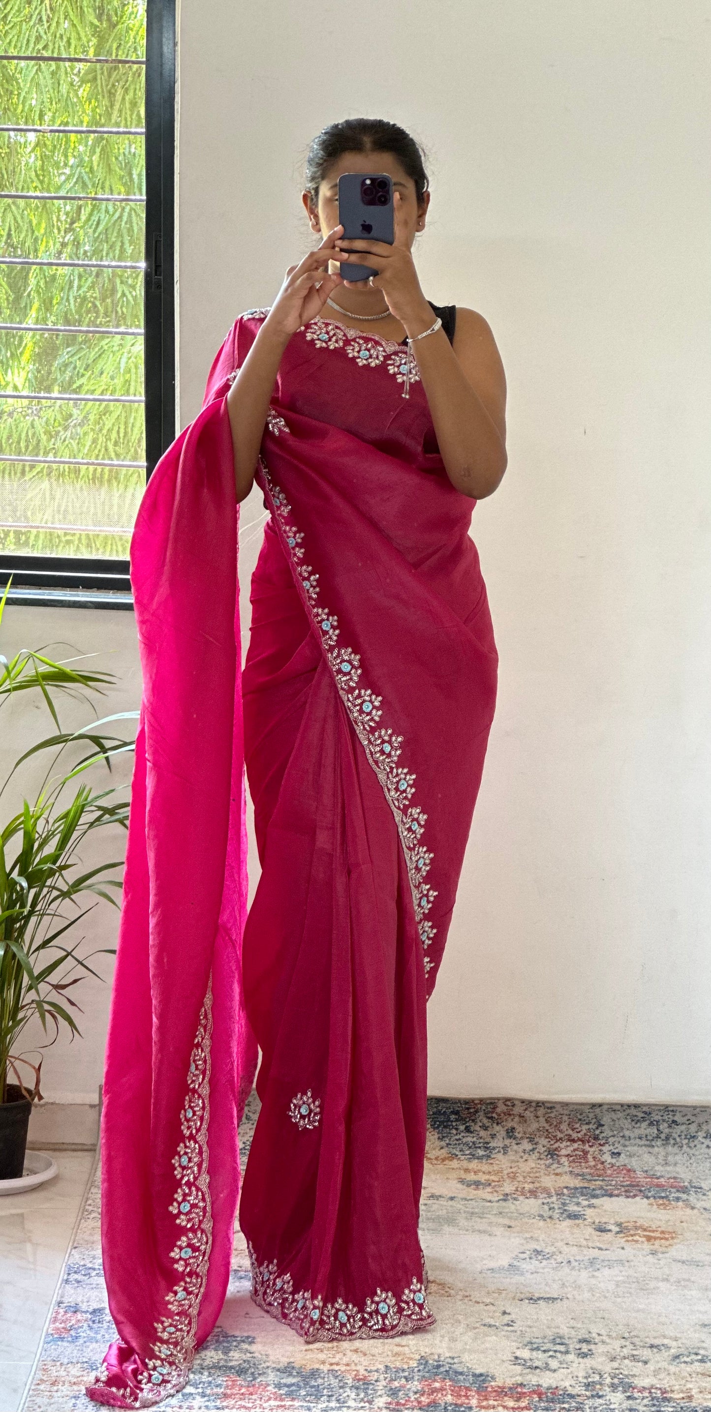 Floral Handwork Crush Tissue Saree