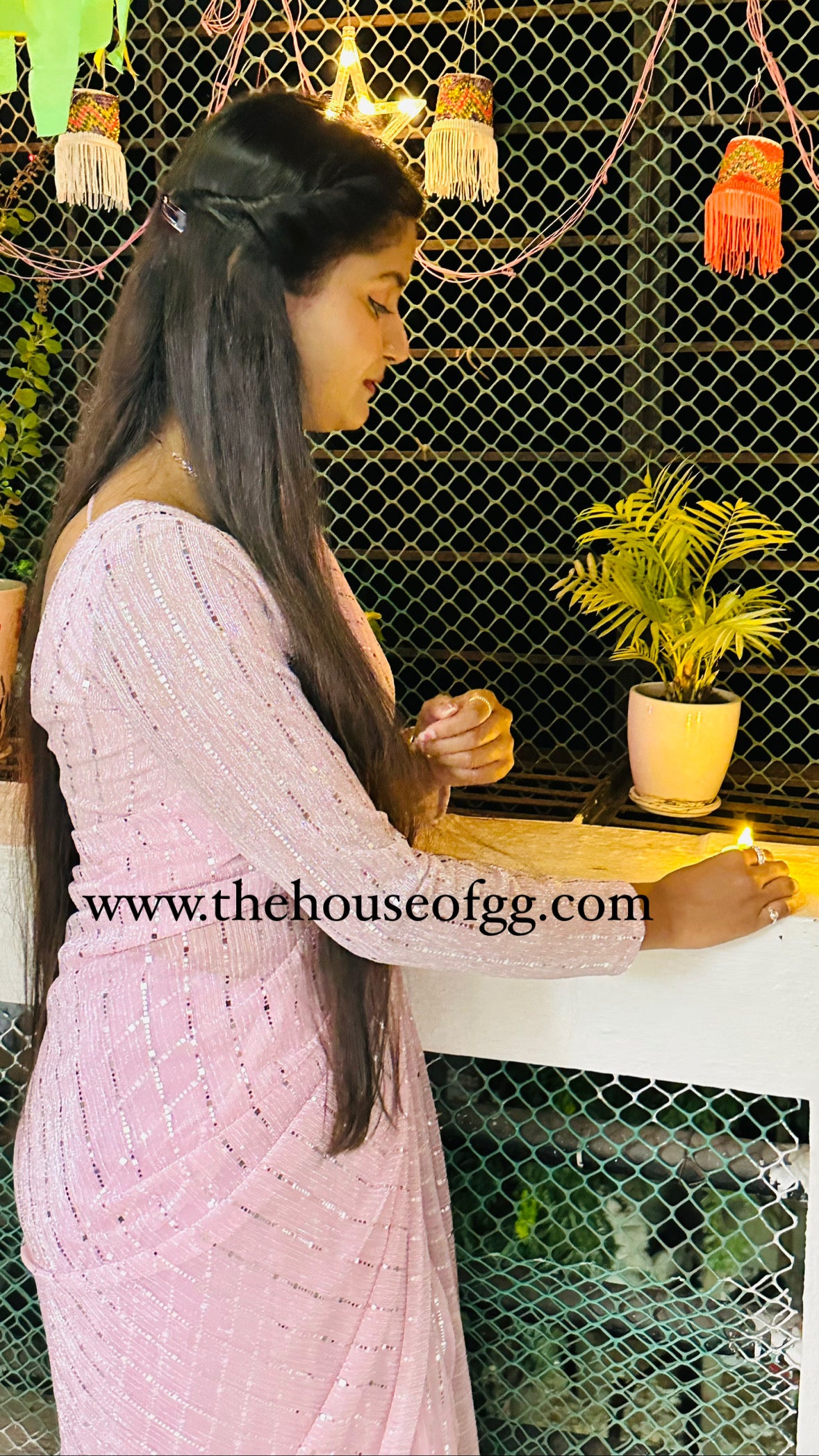Designer Party Wear Pink Saree (Made to order)