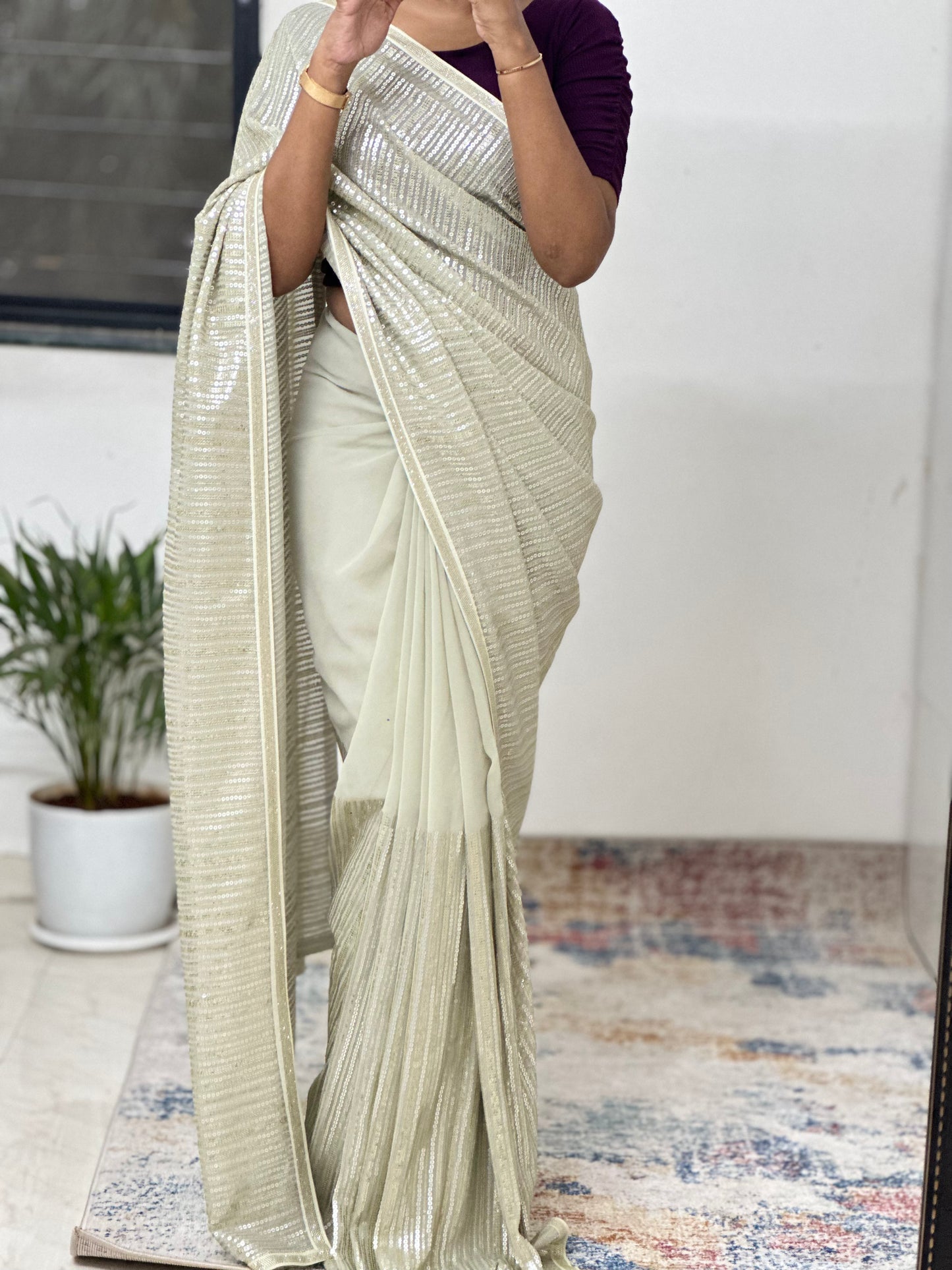 Pista Sequins Georgette Saree