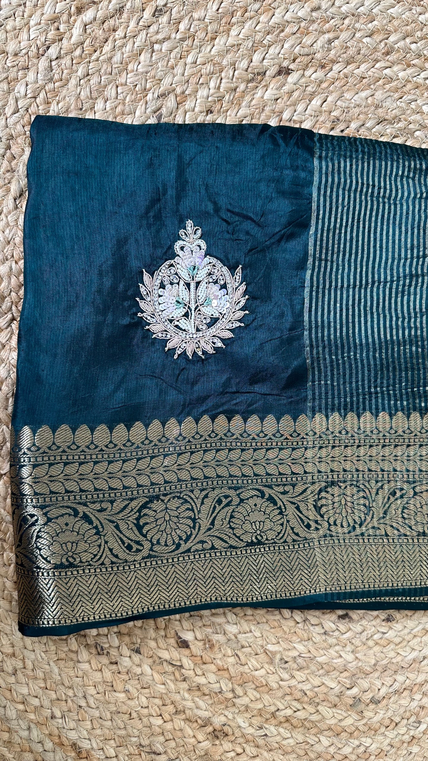 Green Pure Dola Silk Handwork Designer Saree