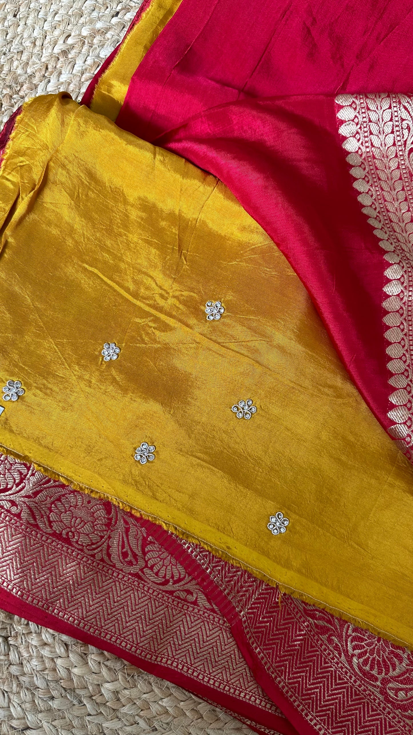 Red Pure Dola Silk Handwork Designer Saree