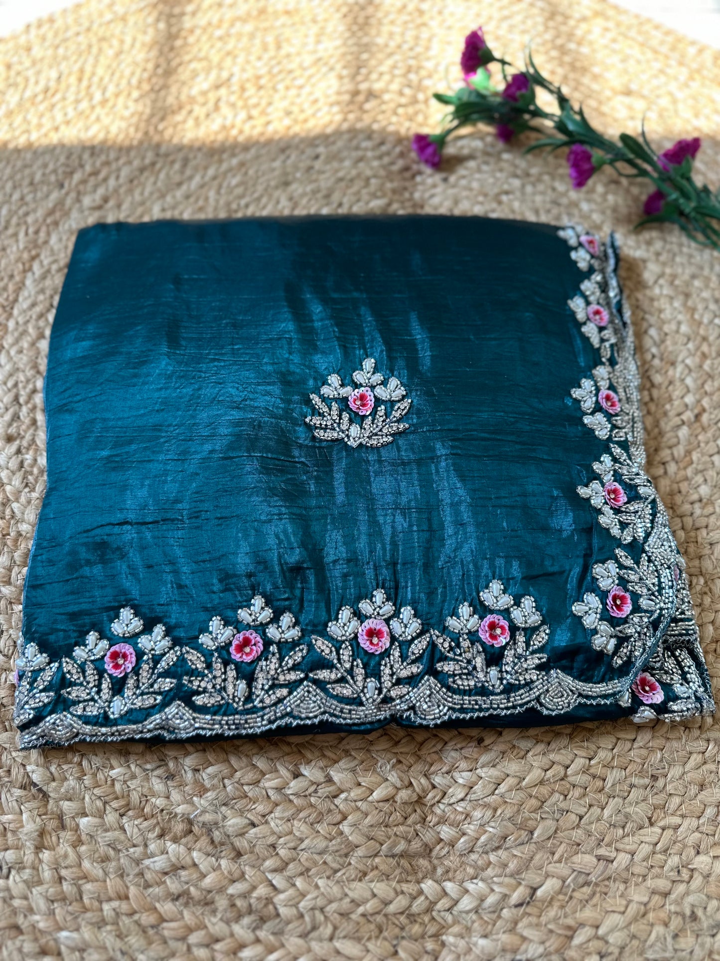 Floral Handwork Crush Tissue Saree