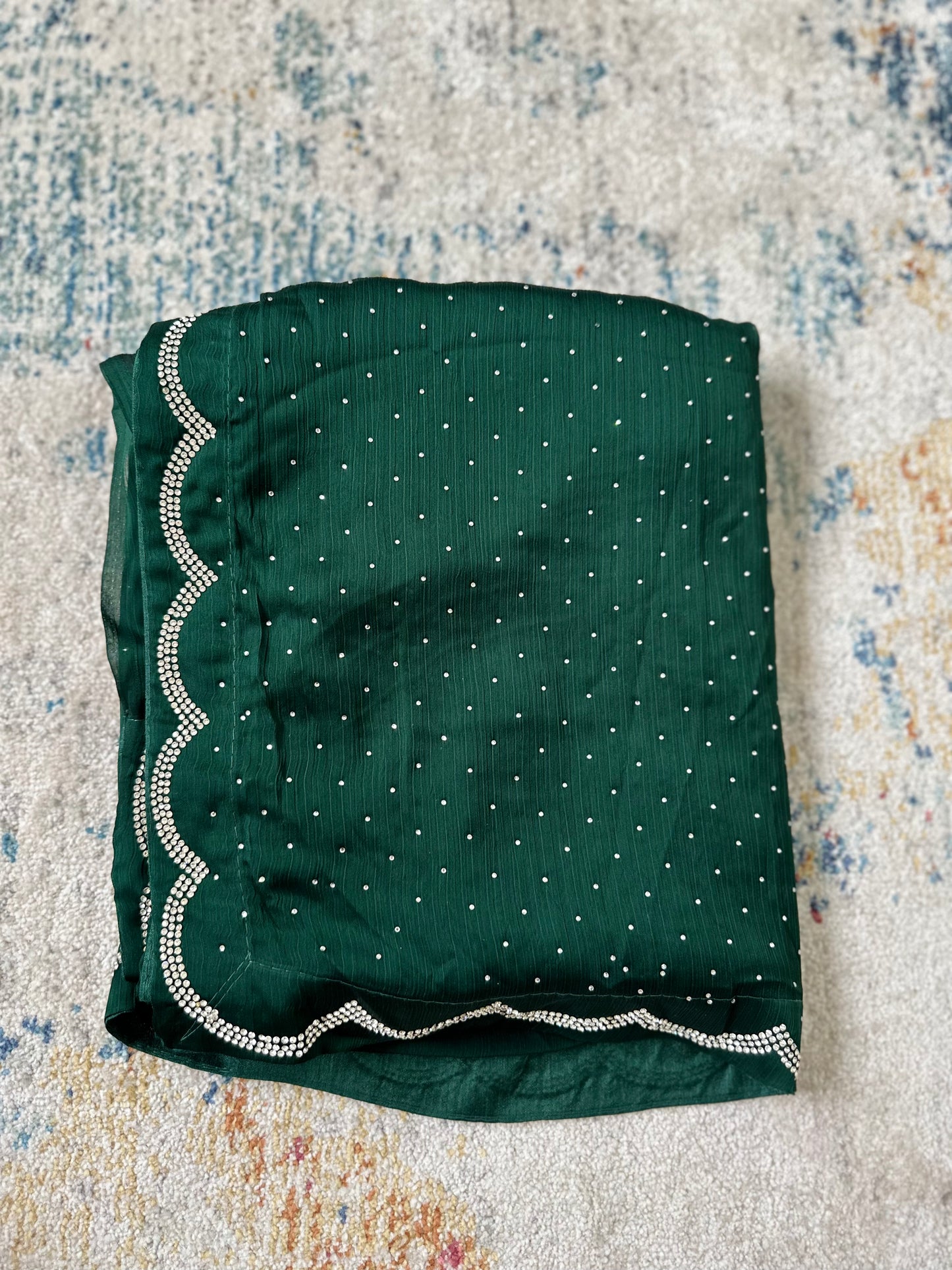 Zarkan work Emerald Green Saree