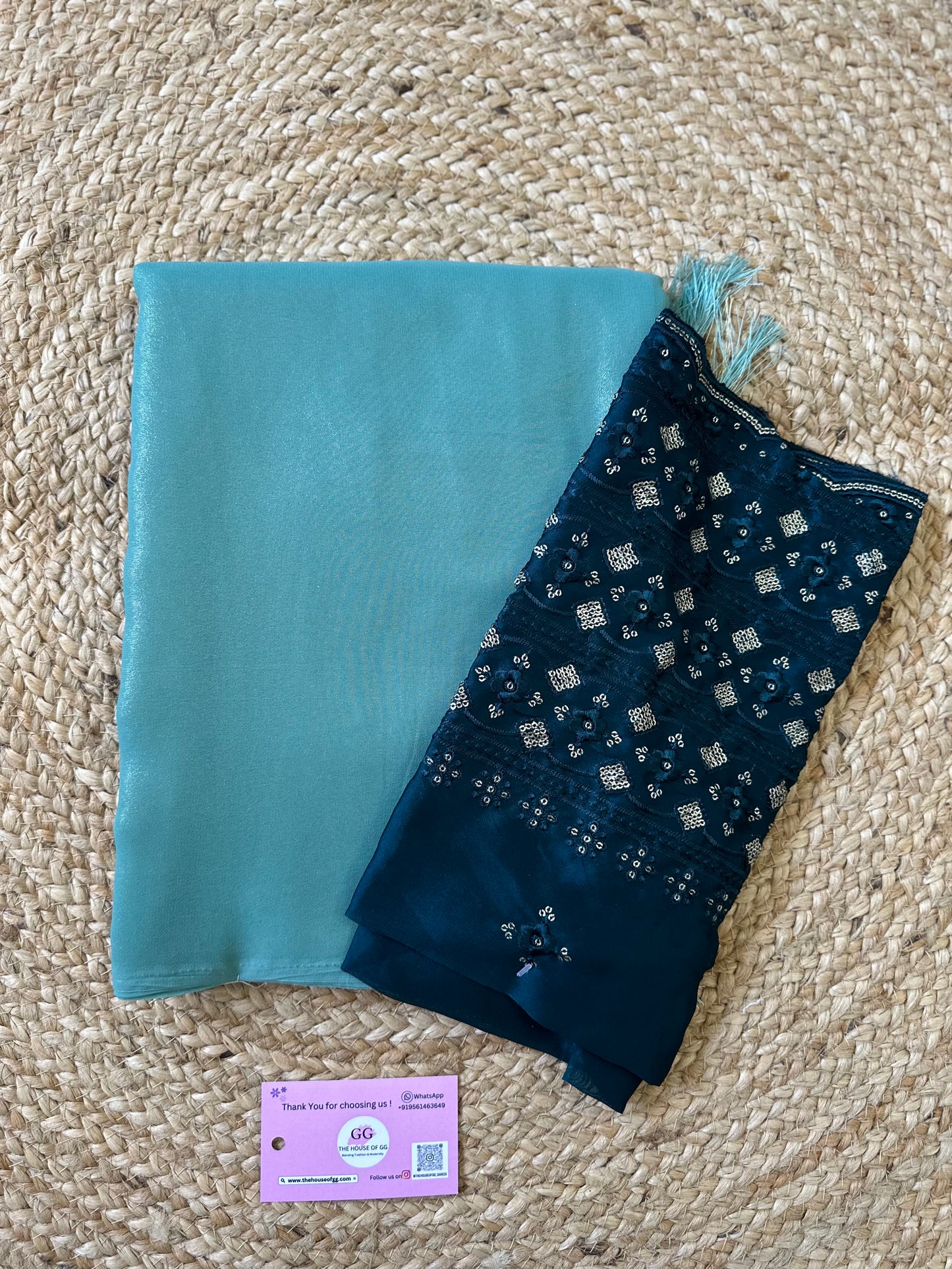 Sky Blue Plain Shimmer Saree