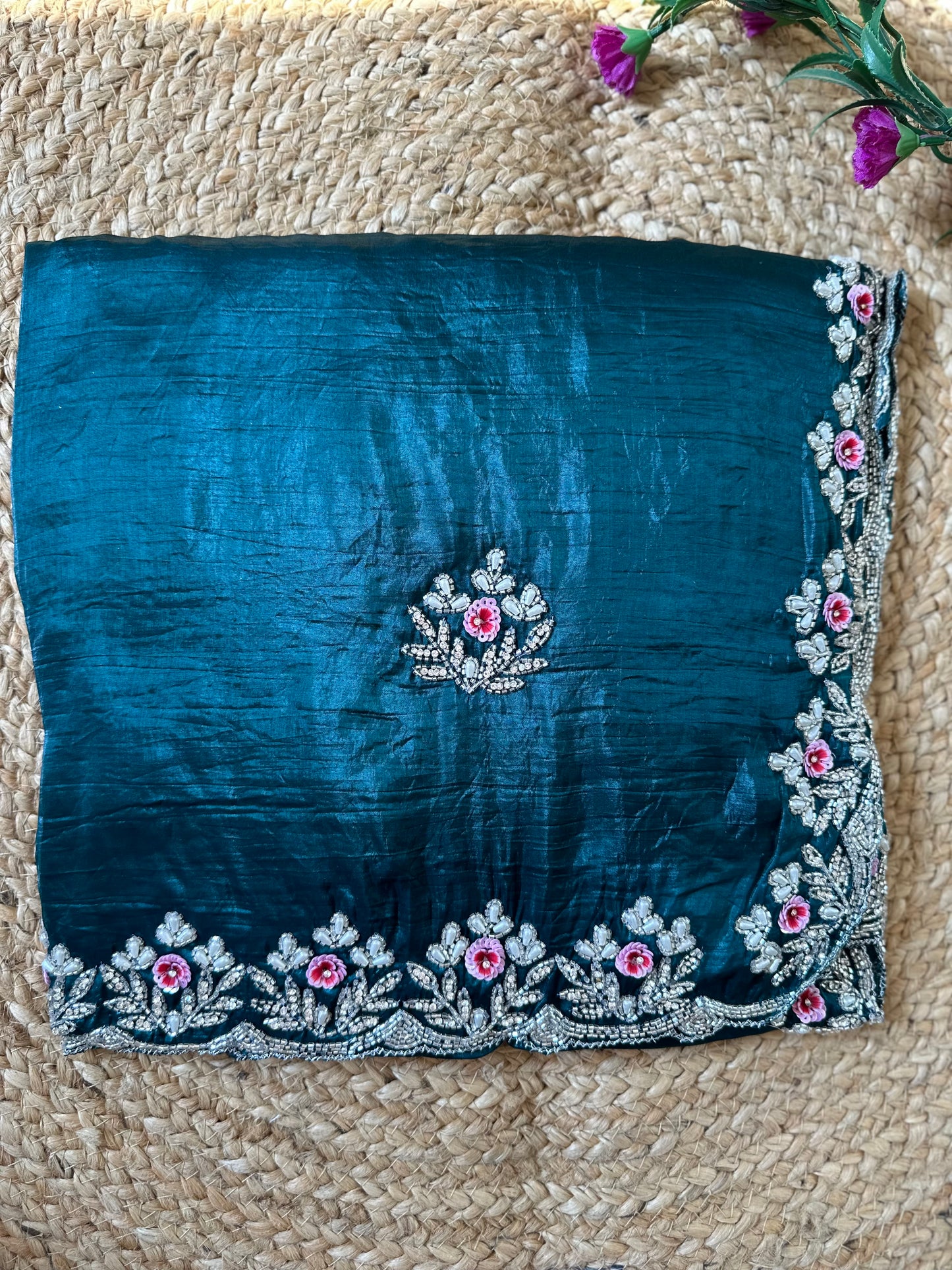 Floral Handwork Crush Tissue Saree