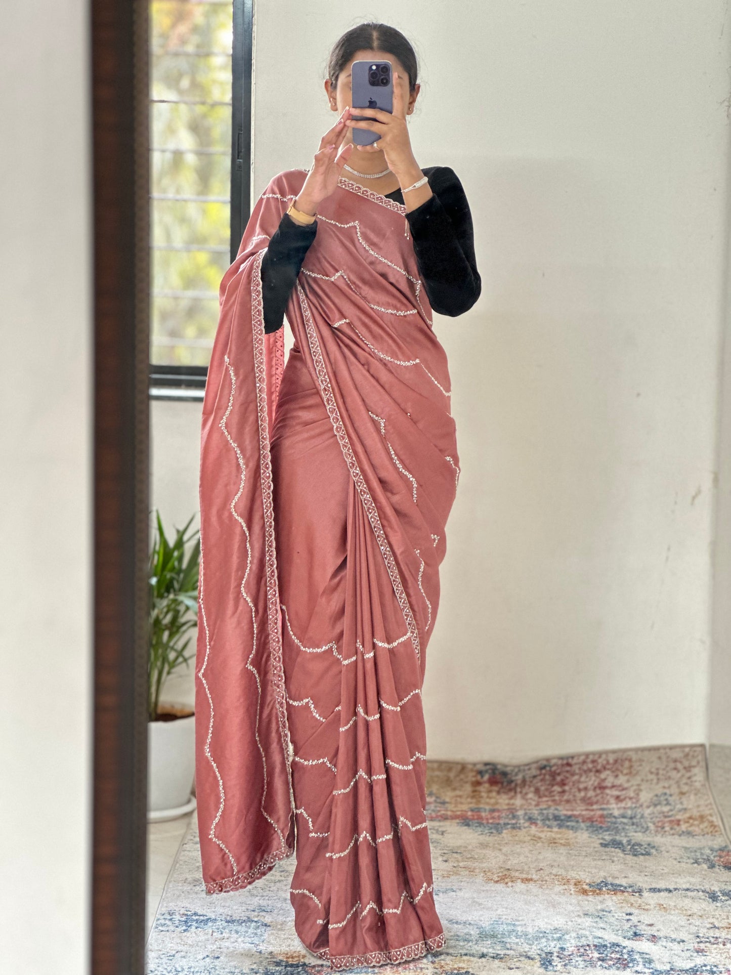 Mauve Embellished Party Wear Saree