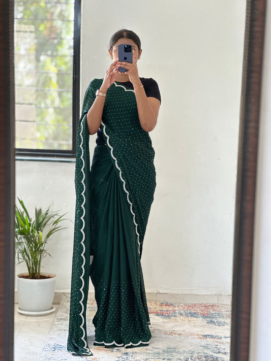 Zarkan work Emerald Green Saree
