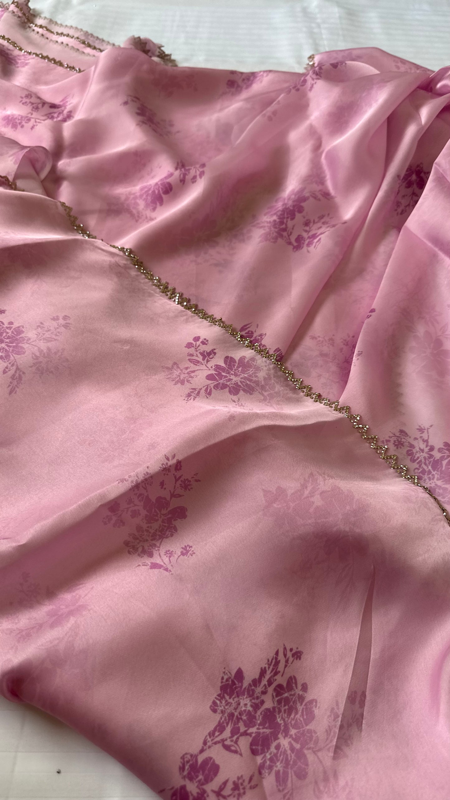 Pink Satin Chiffon Saree