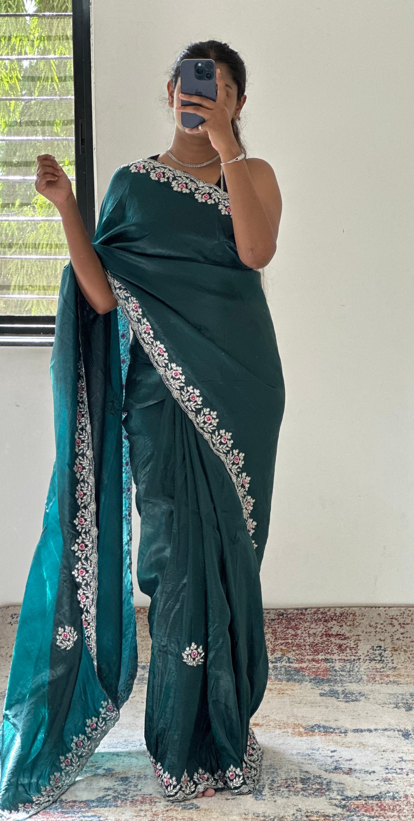 Floral Handwork Crush Tissue Saree